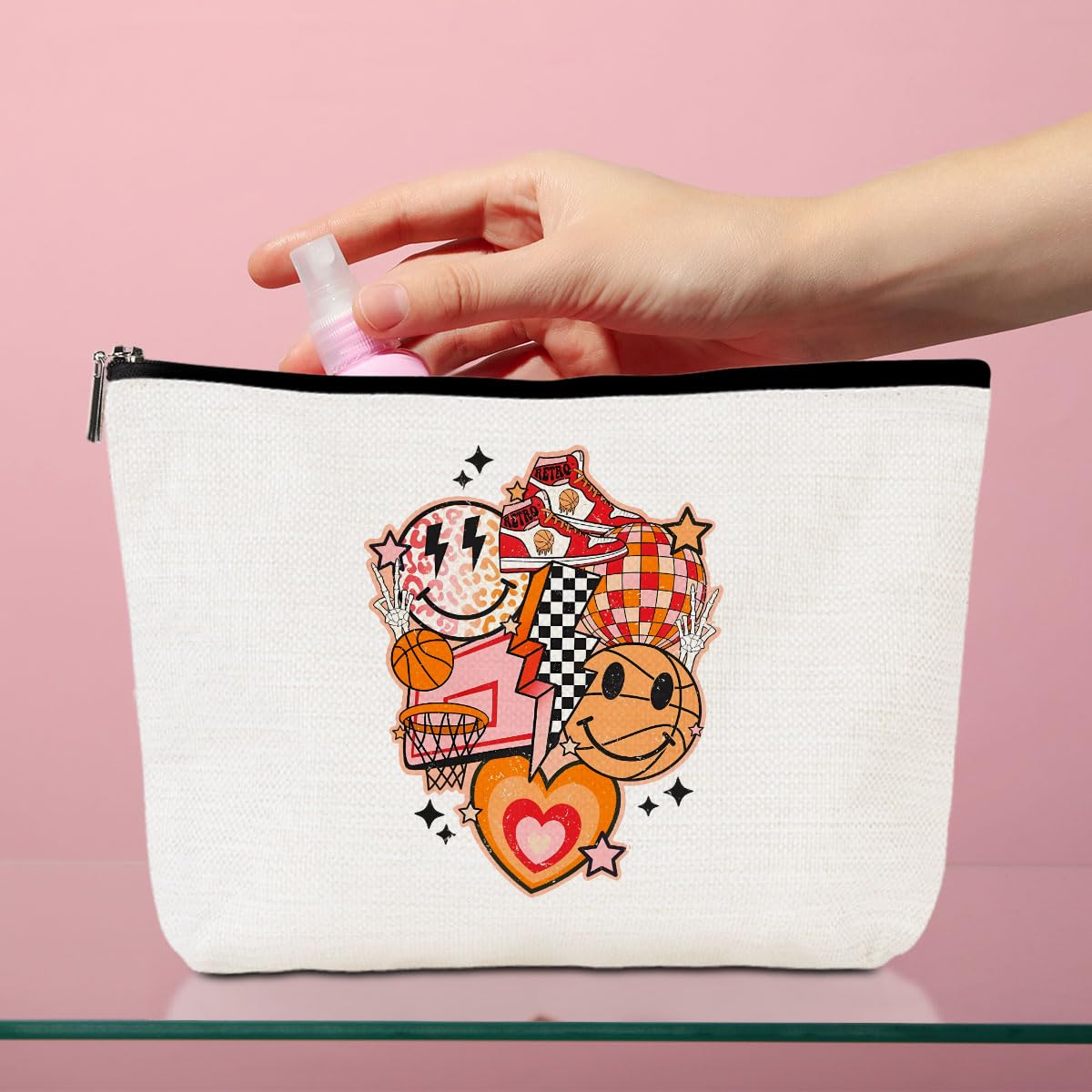 Basketball-Themed Makeup Bag - Waterproof Cosmetic Toiletry Bag for Women & Girls - Perfect Gift for Basketball Players, Coaches, Fans - Birthday, Christmas, Team Gifts - Great for Sports Events, Travel, Gym & Daily Use