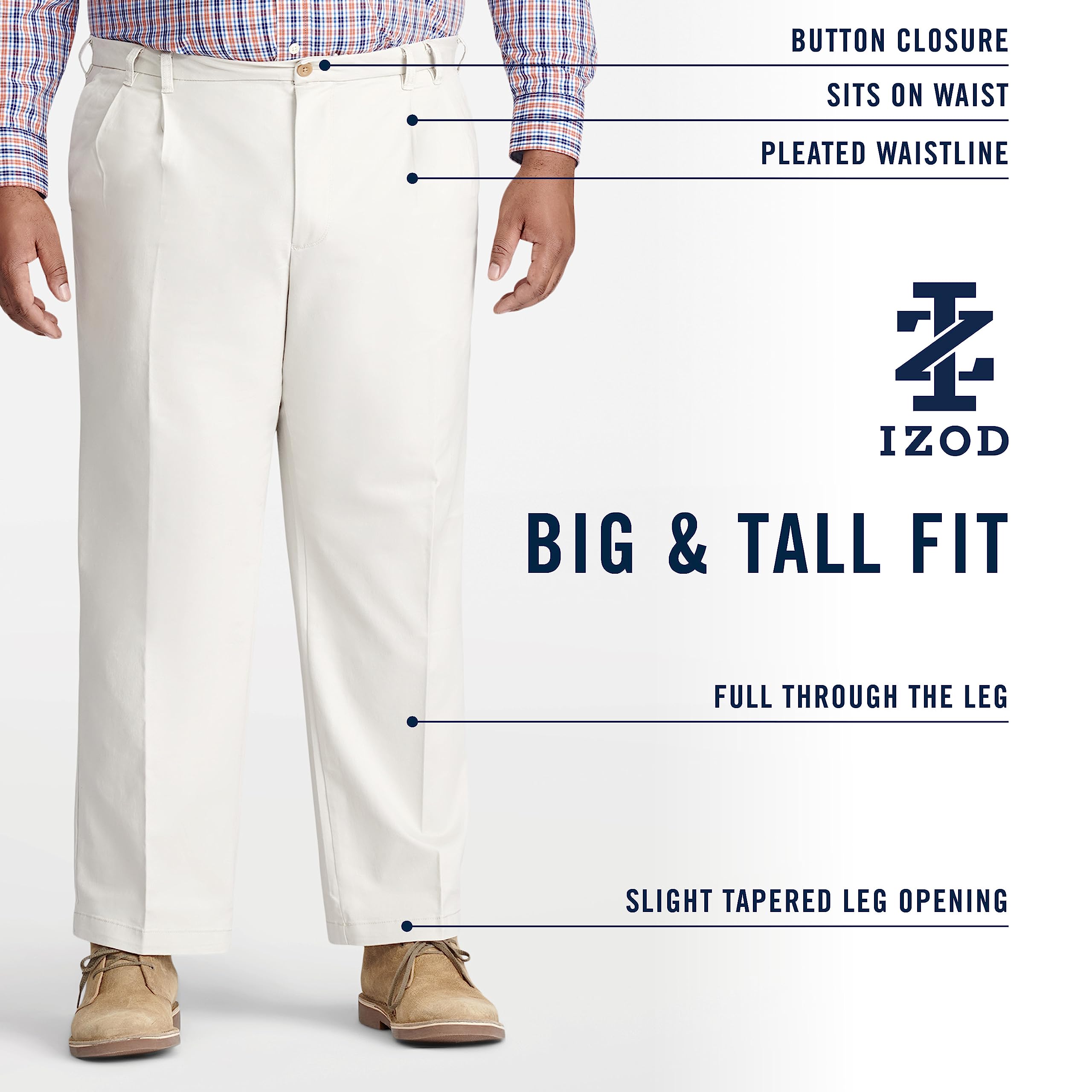 IZOD Men's Big & Tall Performance Stretch Flat Front Pants - Comfortable Work & Casual Wear for Office & Outdoor Activities