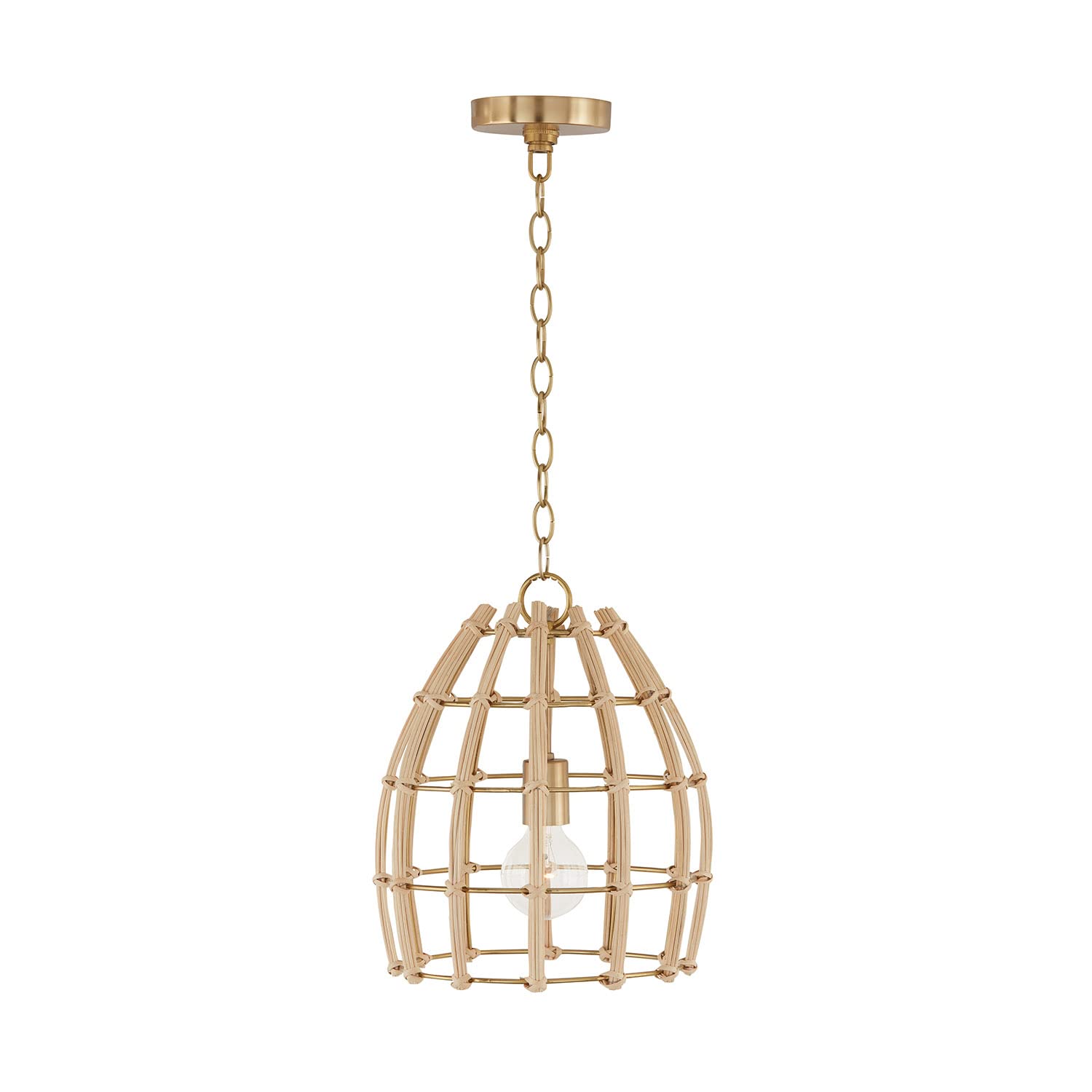 Capital Lighting 344111MA Wren Modern Handcrafted Rattan Bell Pendant Ceiling Light Fixture - 1-Light 100W, 15
