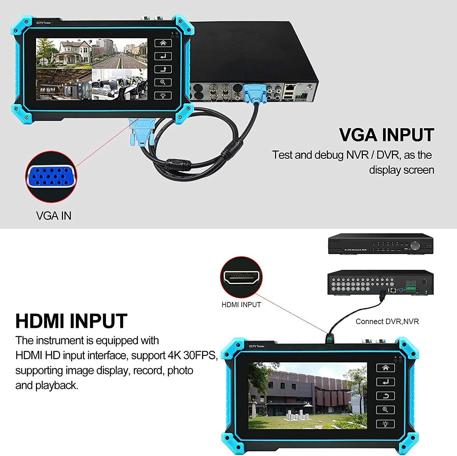 Rsrteng IPC-5100 Plus 8MP IP Camera Tester - 5inch IPS Touch Screen Monitor with 4K HD Display, Supports AHD/CVI/TVI/CVBS/IP/POE/PTZ/WiFi/RS485/HDMI/VGA/DC12V - Perfect for CCTV Installation & Security Camera Maintenance