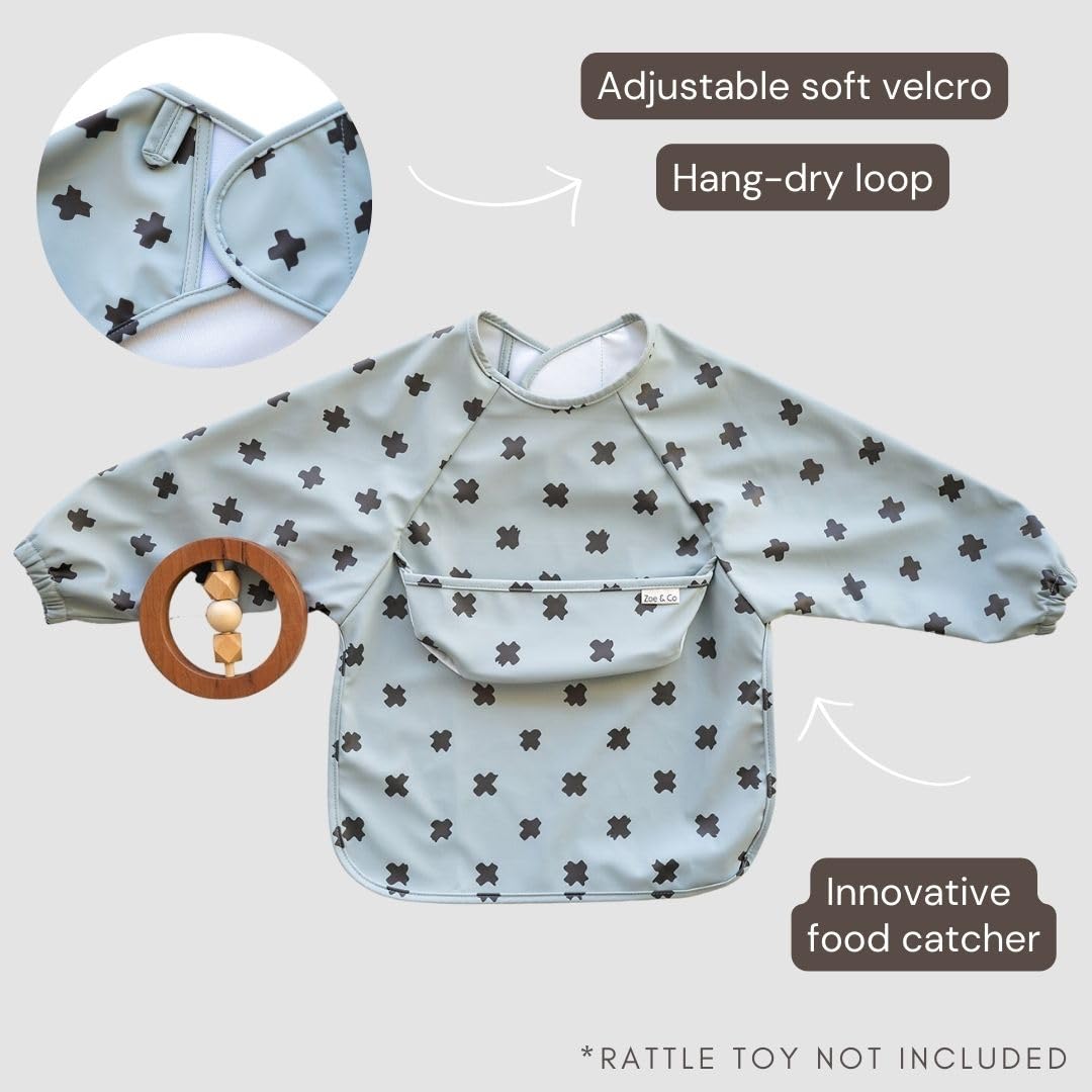 Premium Soft Waterproof Baby Bibs with Pocket for Toddlers 6-36 Months - Cute Long Sleeve Feeding Bibs for Messy Eaters - Ideal for Meal Time, Snacks & Daycare Use