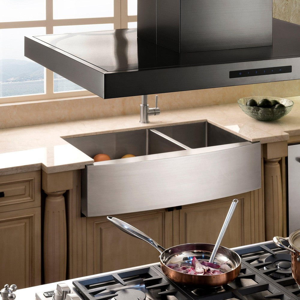 ZLINE BSKE2iN Black Stainless Steel Convertible Island Mount Range Hood - Professional Kitchen Ventilation for Home Cooking, Grilling & Entertaining