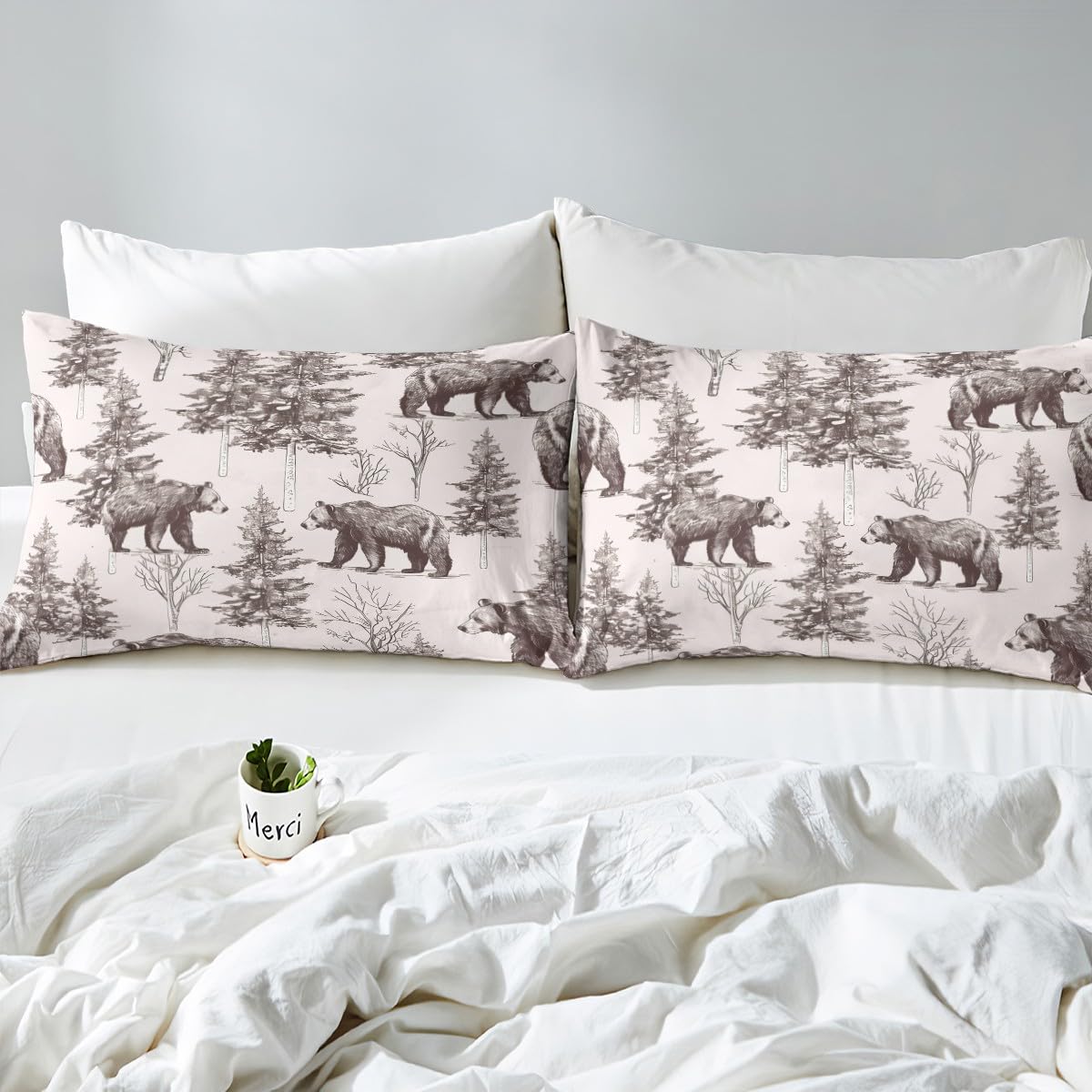 Erosebridal Bear & Tree Branches Twin Size Duvet Cover Set - Wildlife Animal Shadow Bedding for Kids, Boys, Girls, Teens & Adults - Breathable, Durable Winter Scene Comforter Cover - Perfect for Cozy Bedrooms, Kids' Rooms & Guest Rooms