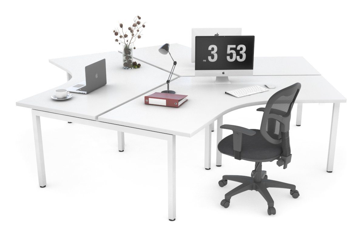 Quadro Square Legs 3-Person 120° Office Workstation - Modular Desk System for Collaborative Workspaces & Team Projects