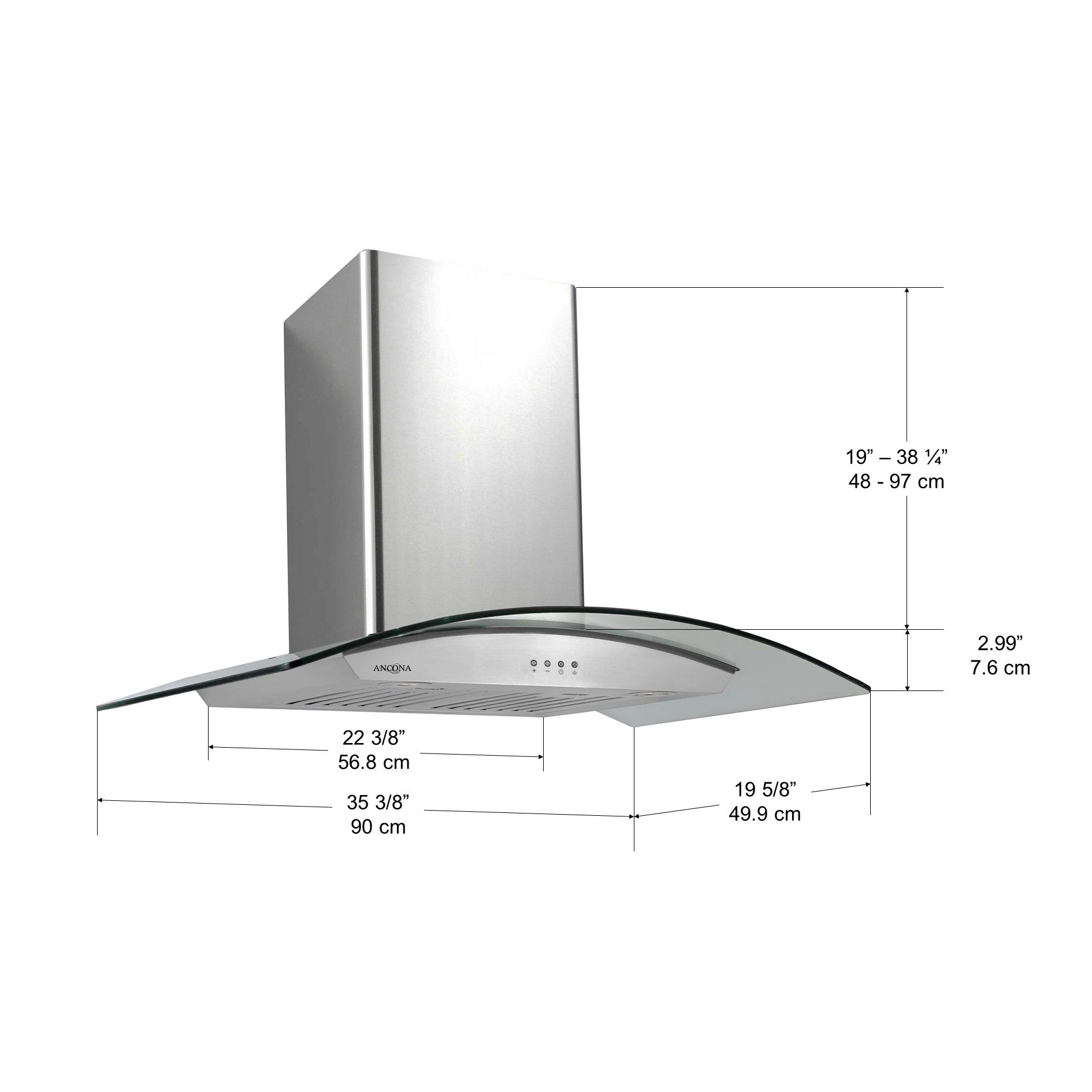 GCP536 36 Inch Stainless Steel Wall Mount Range Hood with Glass Canopy - Powerful Kitchen Ventilation for Smoke & Odor Removal - Perfect for Modern Home Cooking & Grilling