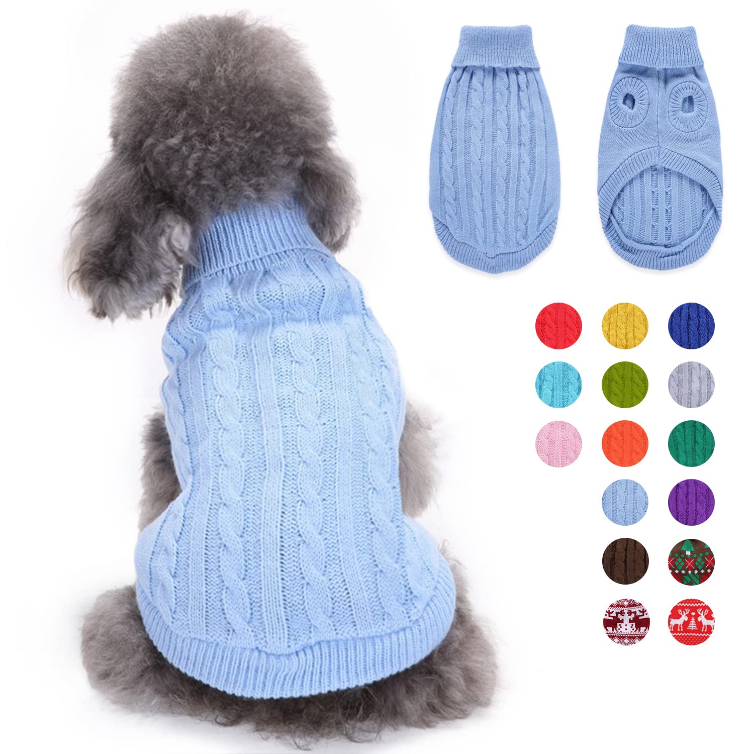 Cozy Knitted Dog Sweater with Turtleneck - Soft Warm Winter Pet Clothes for Small, Medium & Large Dogs (Light Blue, XL) - Perfect for Cold Weather Walks & Indoor Comfort