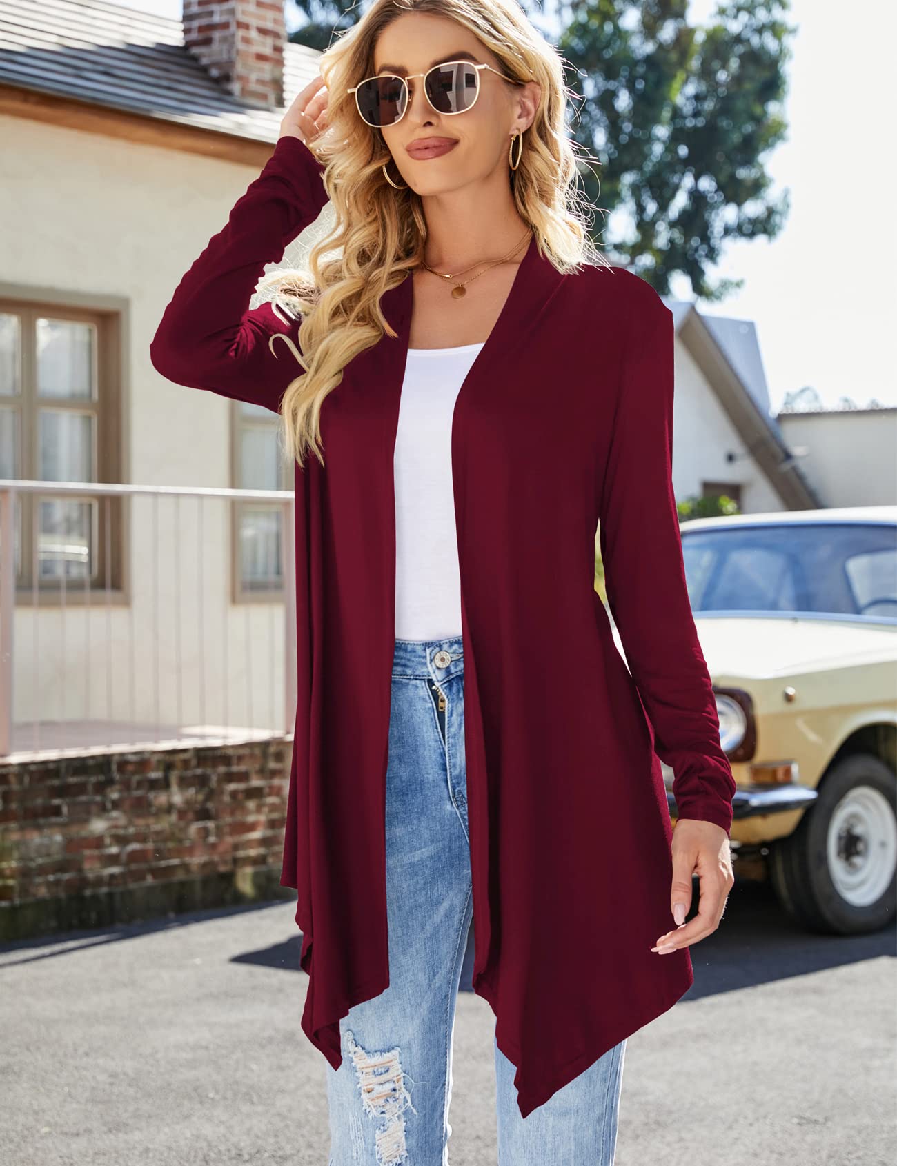 Women's Lightweight Long Sleeve Draped Front Open Cardigan Sweater - Casual Duster Coat for Fall & Spring Layering | Office Wear, Weekend Outfits, Coffee Dates