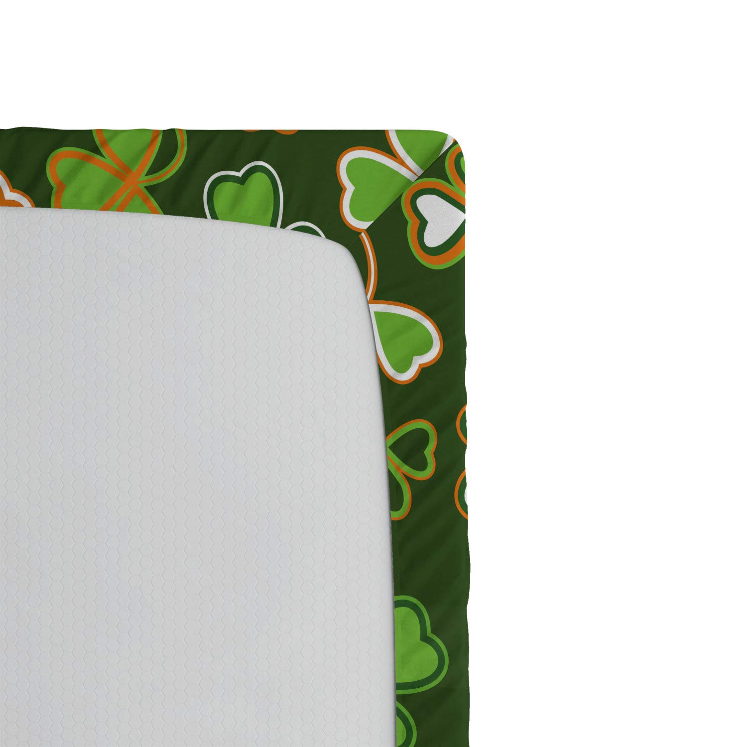 Ambesonne St. Patrick's Day King Size Fitted Sheet - Lucky Shamrocks Irish Clover Celebration Bedding with Deep Pocket Elastic, Green & Orange - Perfect for Irish Themed Parties, Holiday Decor & Guest Room Comfort