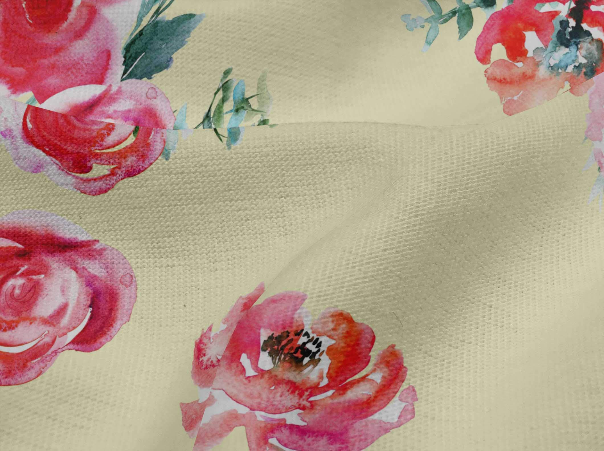 oneOone Viscose Jersey Fabric - 60 Inch Wide Floral Watercolor Print with Leaves & Peach Design - Soft Draping Fabric for Dresses, Scarves & DIY Sewing Projects