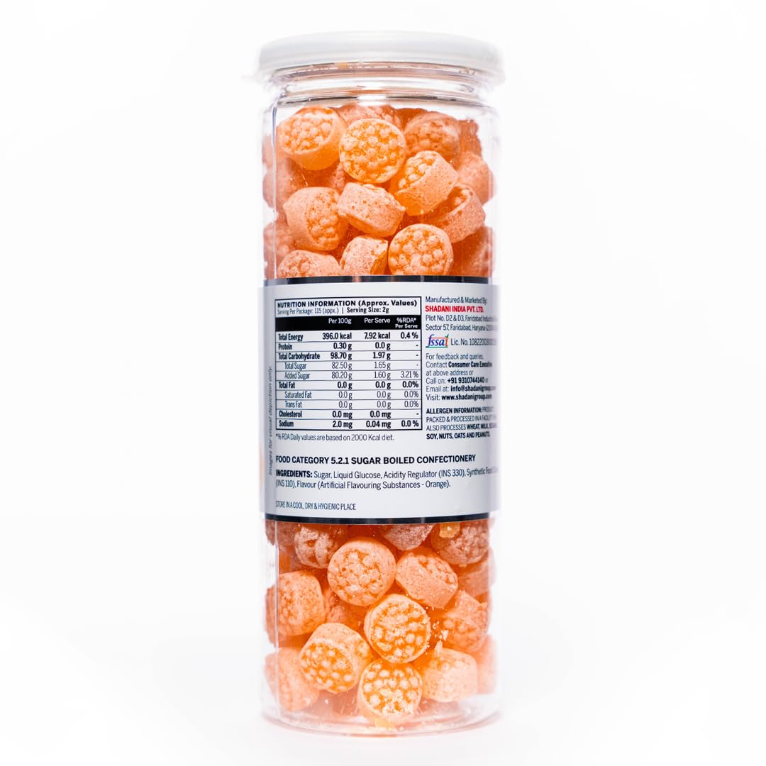 Shadani Orange Candy Box - Tangy Indian Flavor Candy 230g (8.11 oz) | Sweet & Sour Treats for Parties, Gifts & Snacking