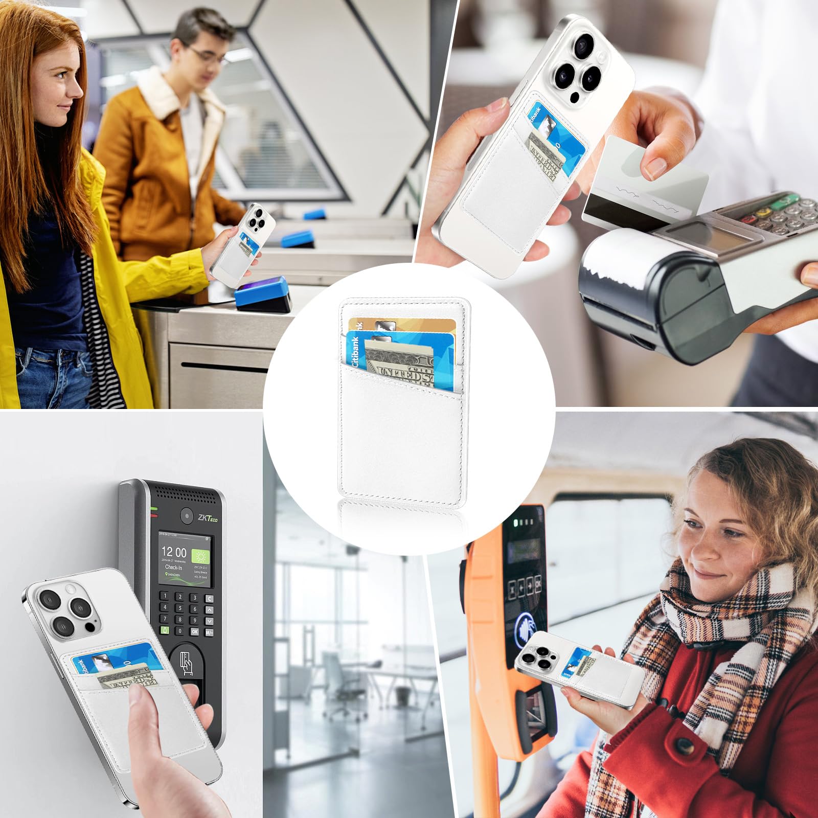 Magnetic Leather Wallet for iPhone 15/14/13/12 Series - Ultra Thin Magsafe Card Holder with 2 Independent Slots (White) | Perfect for Everyday Use, Travel & Contactless Payments