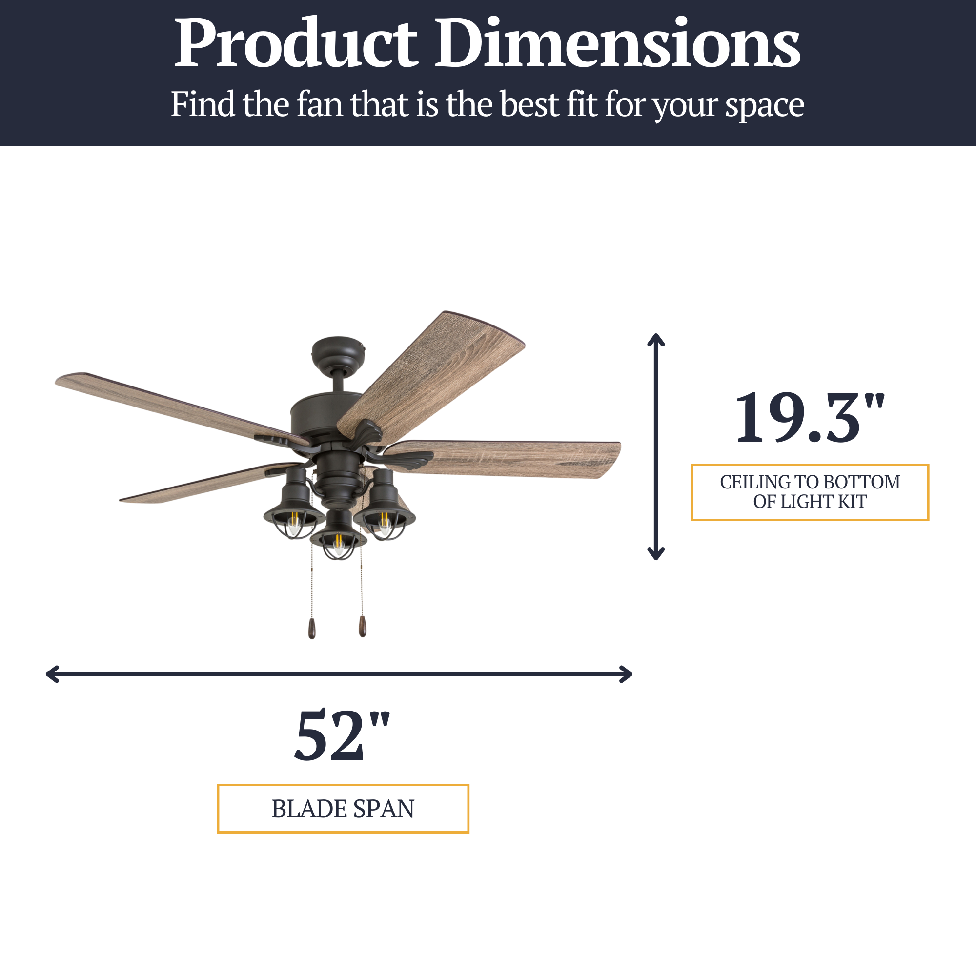 52 Inch Sivan Bronze Ceiling Fan with Pull Chain - Modern Indoor/Outdoor Ceiling Fan for Living Room, Bedroom, Patio & Office (Energy Efficient & Quiet Operation)