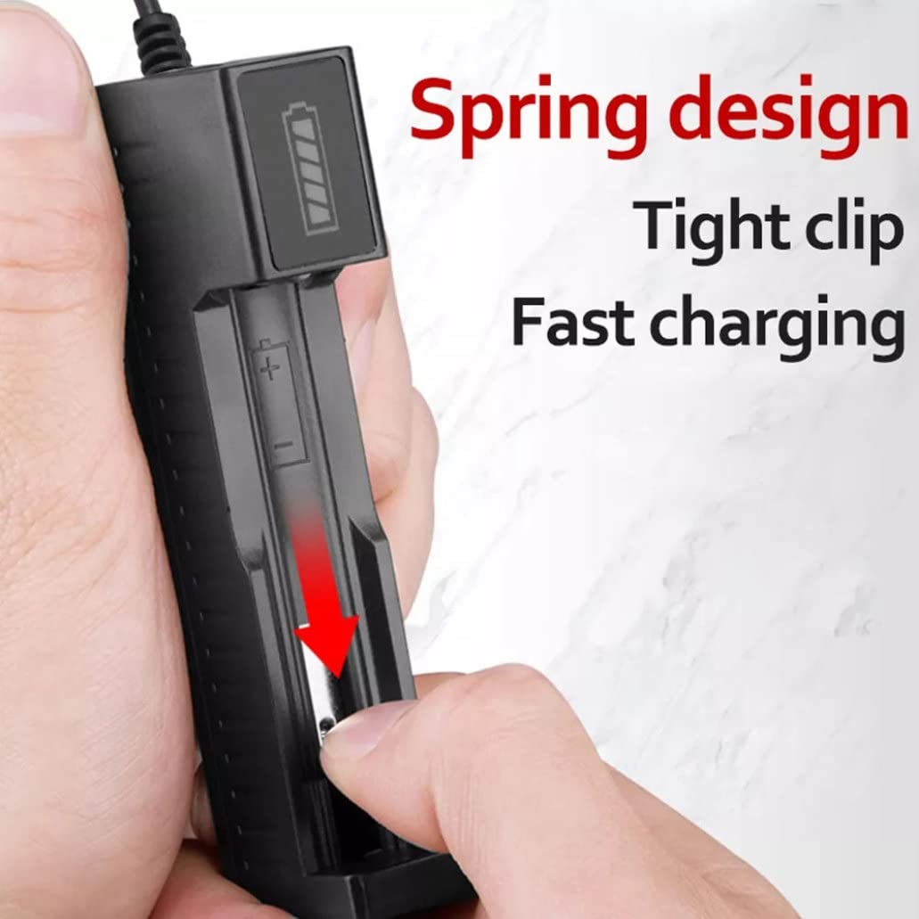 Fast Charging Smart USB Lithium Battery Charger 1A for 18650/26650/14500 4.2V Rechargeable Li-ion Batteries - Single Slot Universal Battery Charger with 500mA Mode | Perfect for Flashlights, Vape Mods, and Electronic Devices