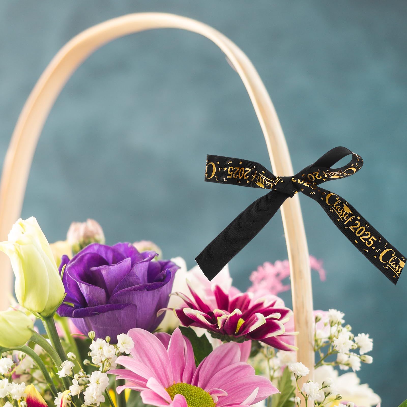 Amosfun Graduation Ribbon - Class of 2024 Satin Ribbon in Black & Gold - Congrats Grad Decorations for Graduation Ceremony, Classroom Party, Gift Wrapping & Diploma Presentation