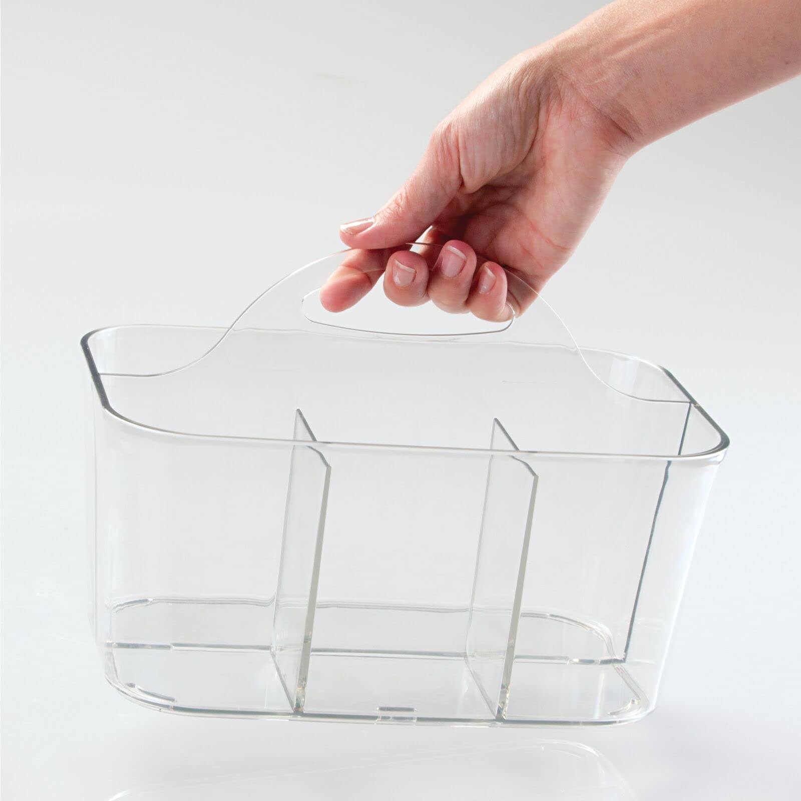mDesign Plastic Cutlery Storage Organizer with Handle - Kitchen Cabinet Divided Caddy for Forks, Knives, Spoons & Napkins | Indoor Outdoor Use | Clear Lumiere Collection | Perfect for Picnics, BBQs & Dining Organization