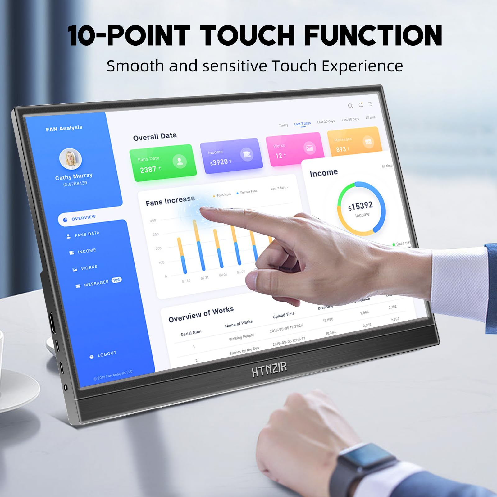 15.6 Inch Portable Touchscreen Monitor - FHD 1920x1080 USB-C HDMI External Display with HDR, Built-in Speakers & Kickstand - Plug & Play Second Screen for Laptop, PC, Mac, Phone, Xbox, PS5/PS4 - Perfect for Work, Gaming & Travel