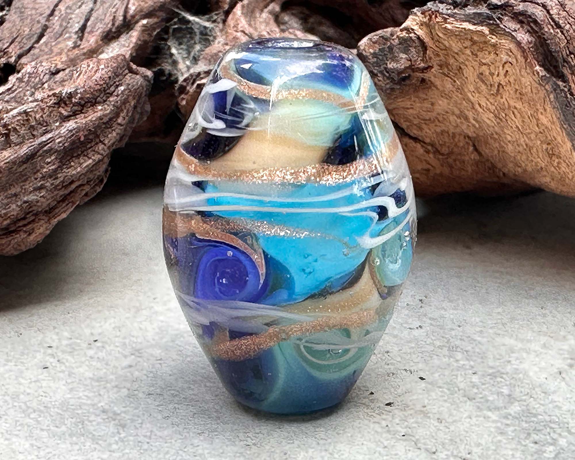 Handmade Ocean Blue Lampwork Glass Focal Bead - SRA Certified Artisan Jewelry Component for Necklaces, Bracelets & DIY Crafting