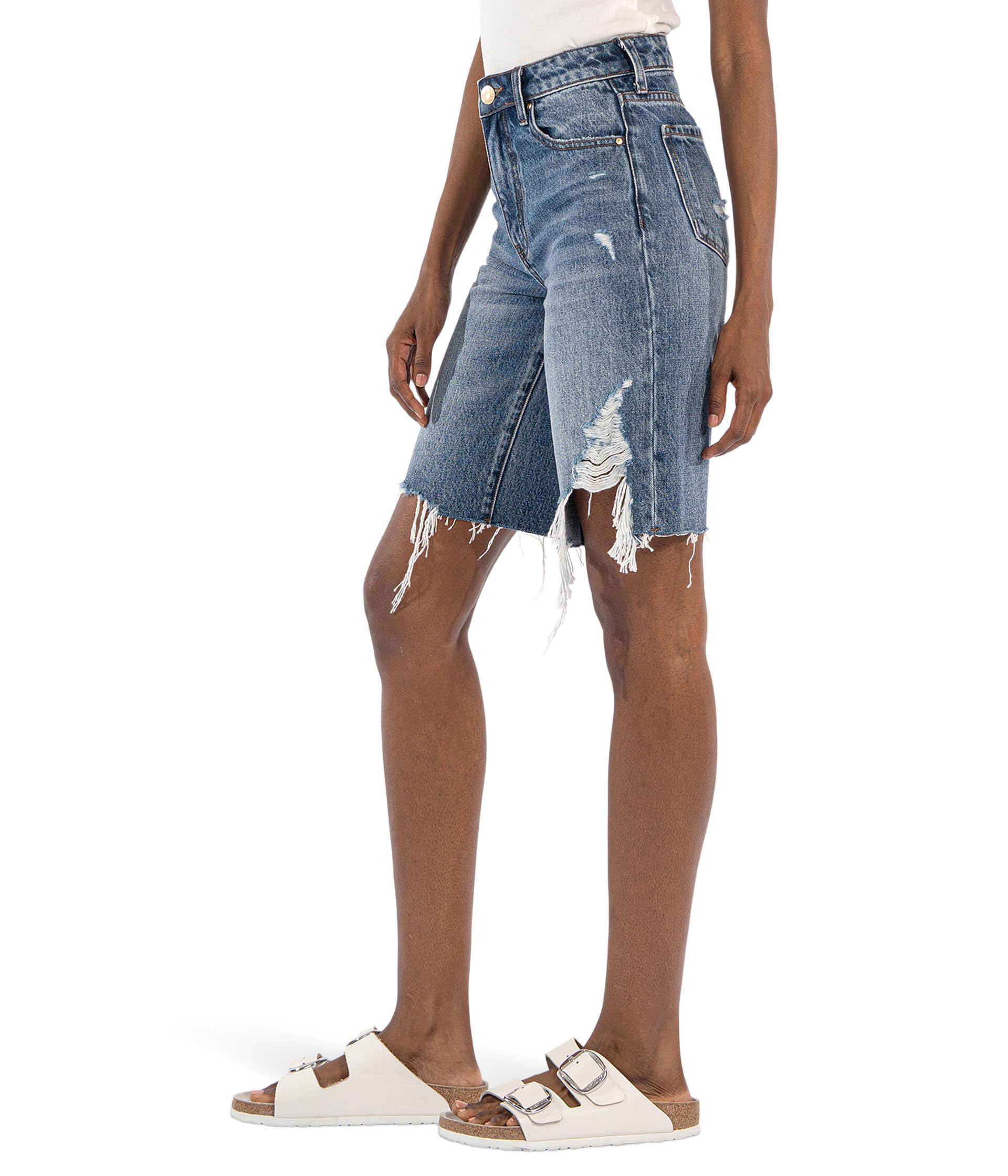 KUT from the Kloth Women's Hailey High-Rise Bermuda Shorts - Raw Hem Denim Shorts for Women | Casual Summer Outfits & Beach Vacations
