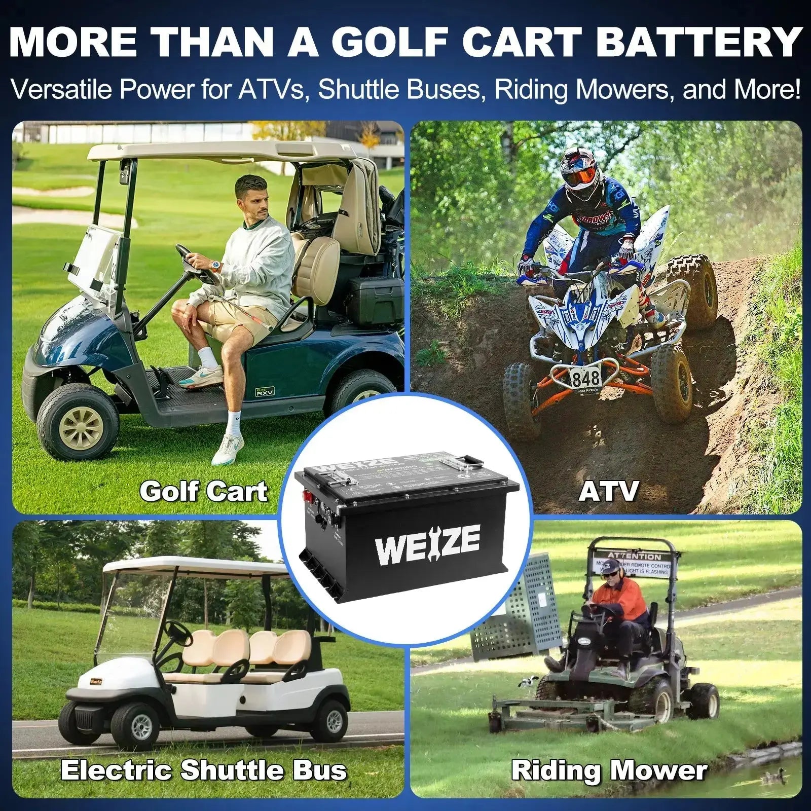 WEIZE Premium 36V 105AH Bluetooth Lithium LiFePO4 Battery for Club Car Golf Carts - Long-Lasting Power for Golf Carts, Electric Vehicles & Off-Grid Applications