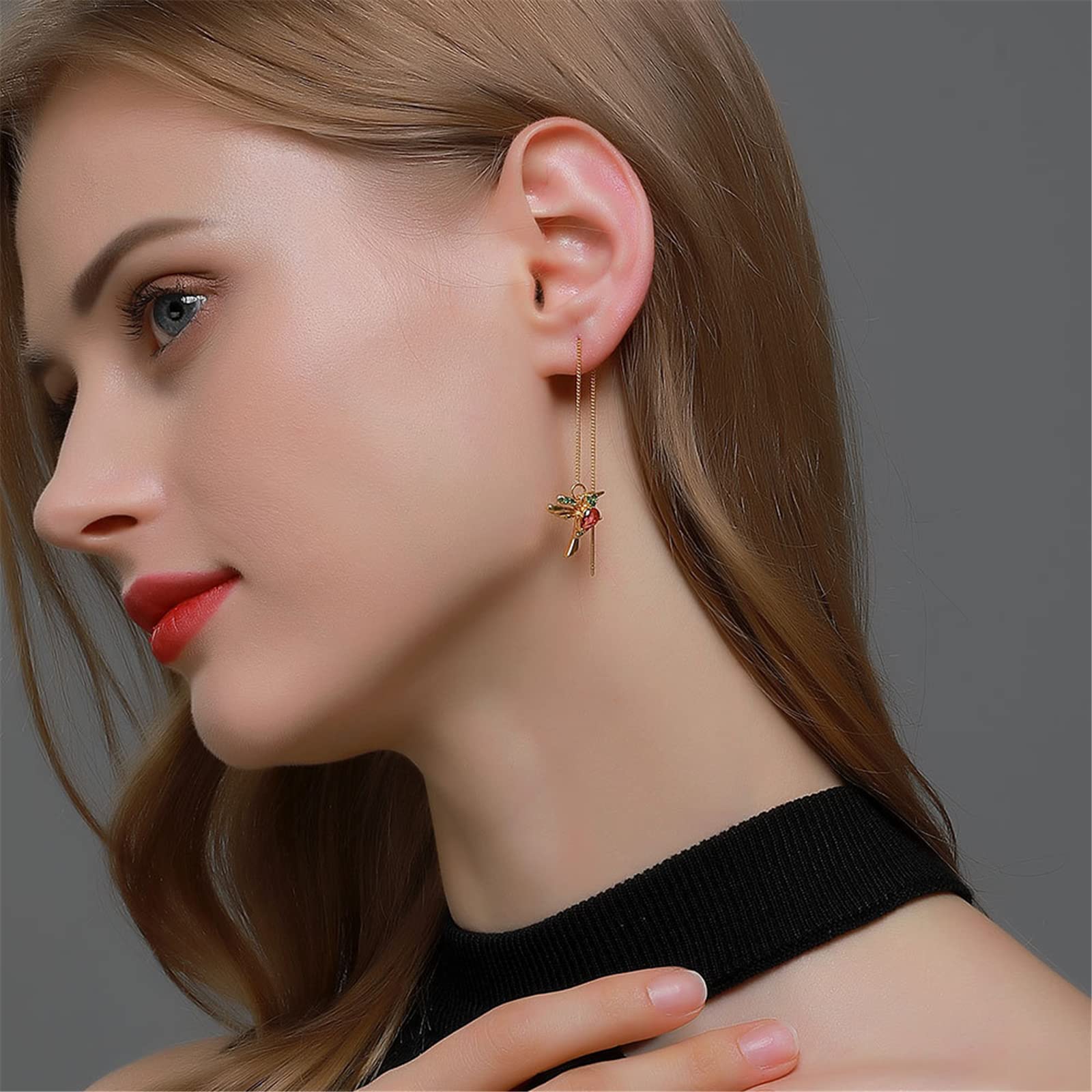 ONLYJUMP Crystal Hummingbird Earrings for Women - Long Tassel Threader Dangle Earrings, Colorful Cute Animal Bird Jewelry | Perfect for Parties, Weddings & Everyday Fashion Accessories