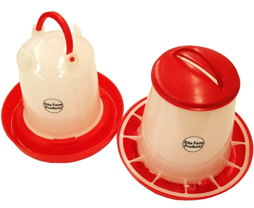 COMBO Small Rite Farm Poultry Feeder & Waterer Set - Durable Chicken Feeder and Waterer for Chicks, Hens, and Ducks - Perfect for Backyard Coops, Small Farms, and Pet Birds