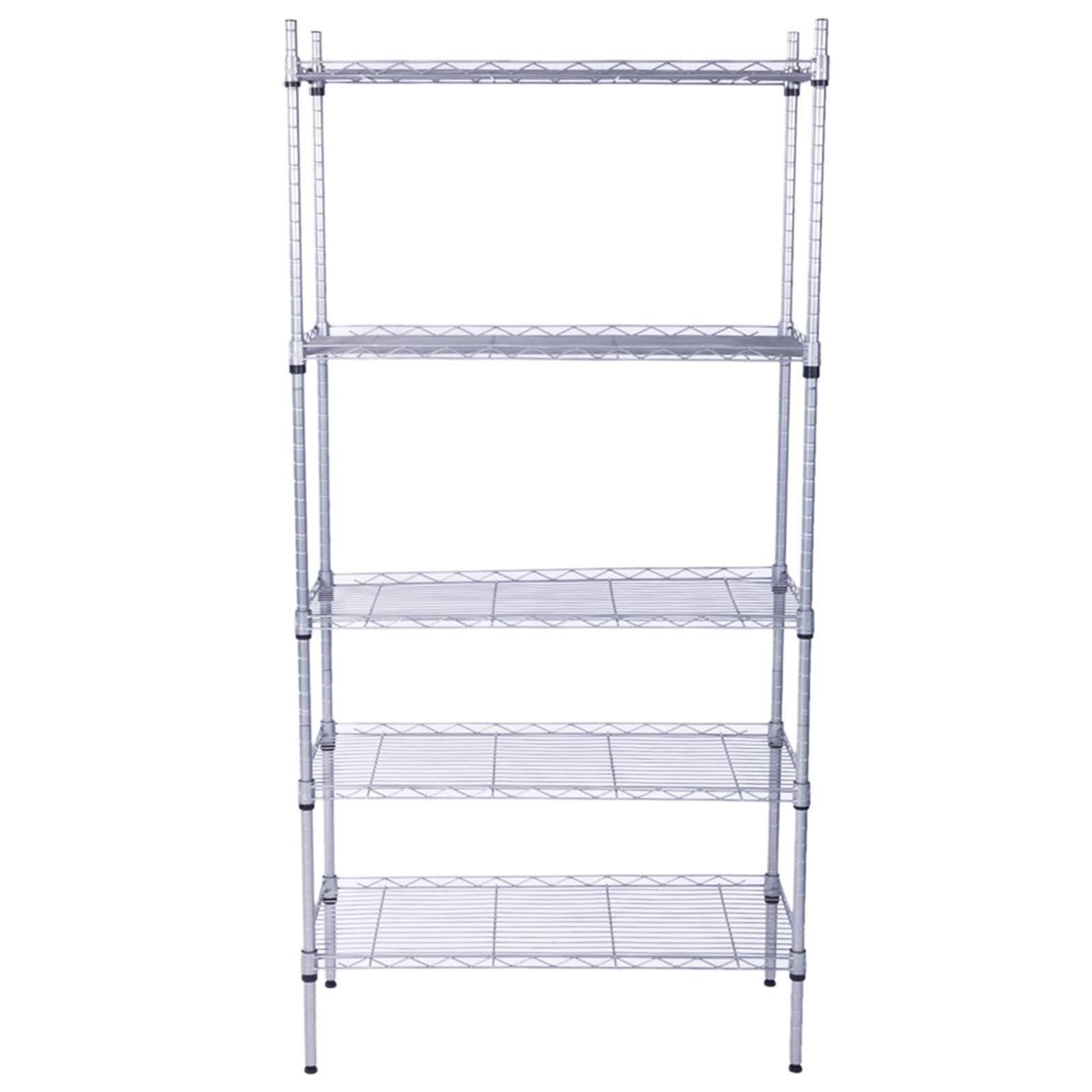 5-Tier Adjustable Metal Storage Shelf - Heavy Duty Wire Shelving Unit for Pantry, Closet, Kitchen, Laundry & Bathroom Organization (Silver) - Perfect for Home, Office & Garage Storage Solutions