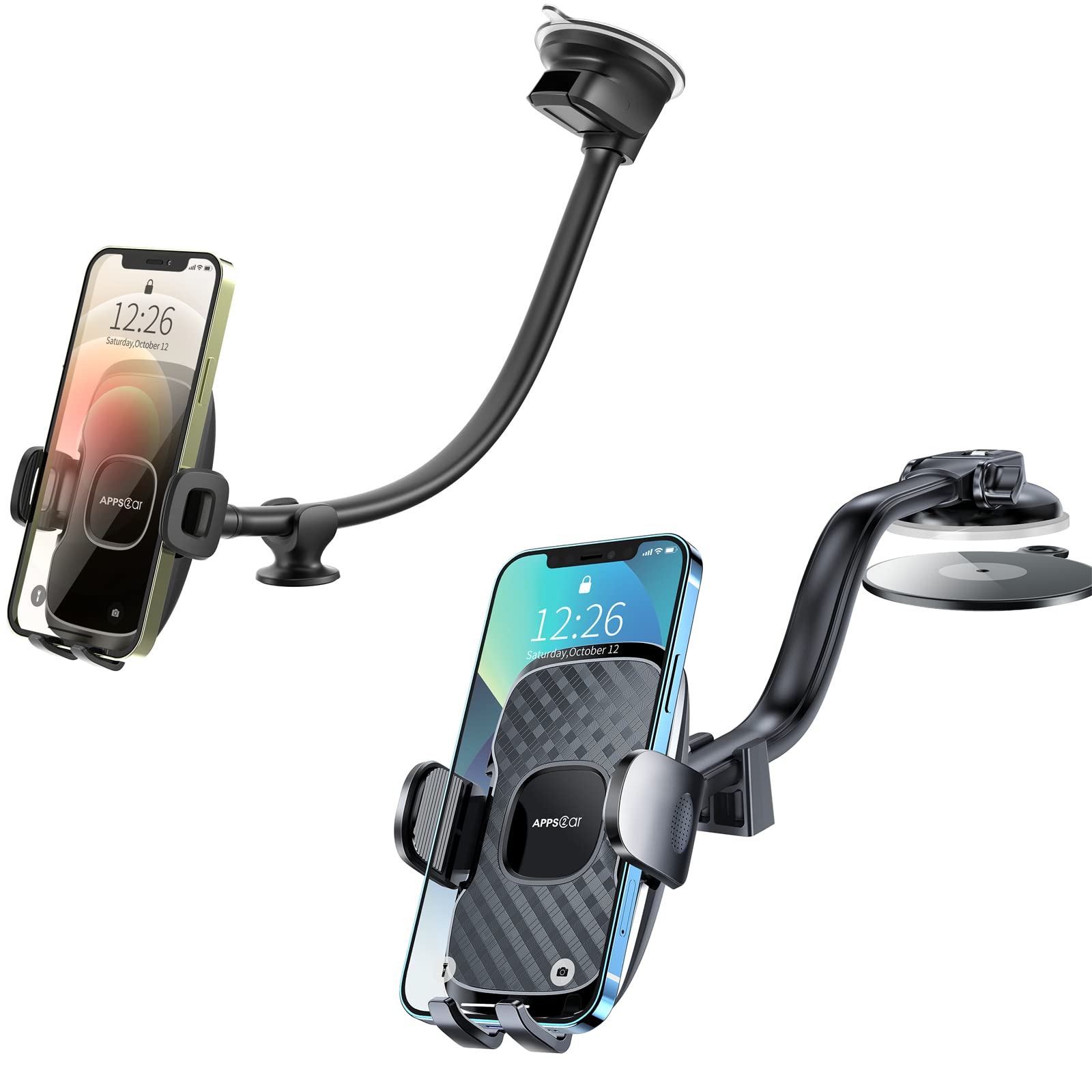 APPS2Car Universal 3-in-1 Gooseneck Car Phone Mount Holder - Compatible with iPhone, Samsung & Smartphones - Perfect for GPS Navigation, Hands-Free Calling & Road Trips