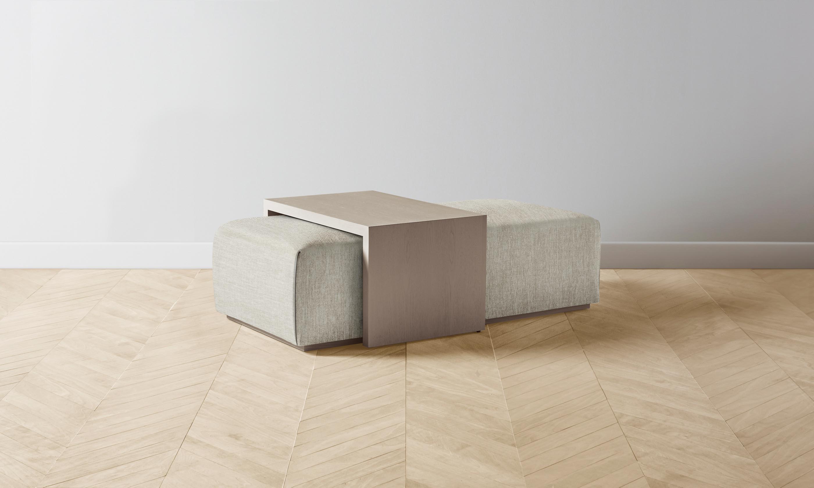 The Bowery Ottoman in Performance Tweed Oatmeal - Stylish and Durable Footrest for Living Room, Bedroom, or Office