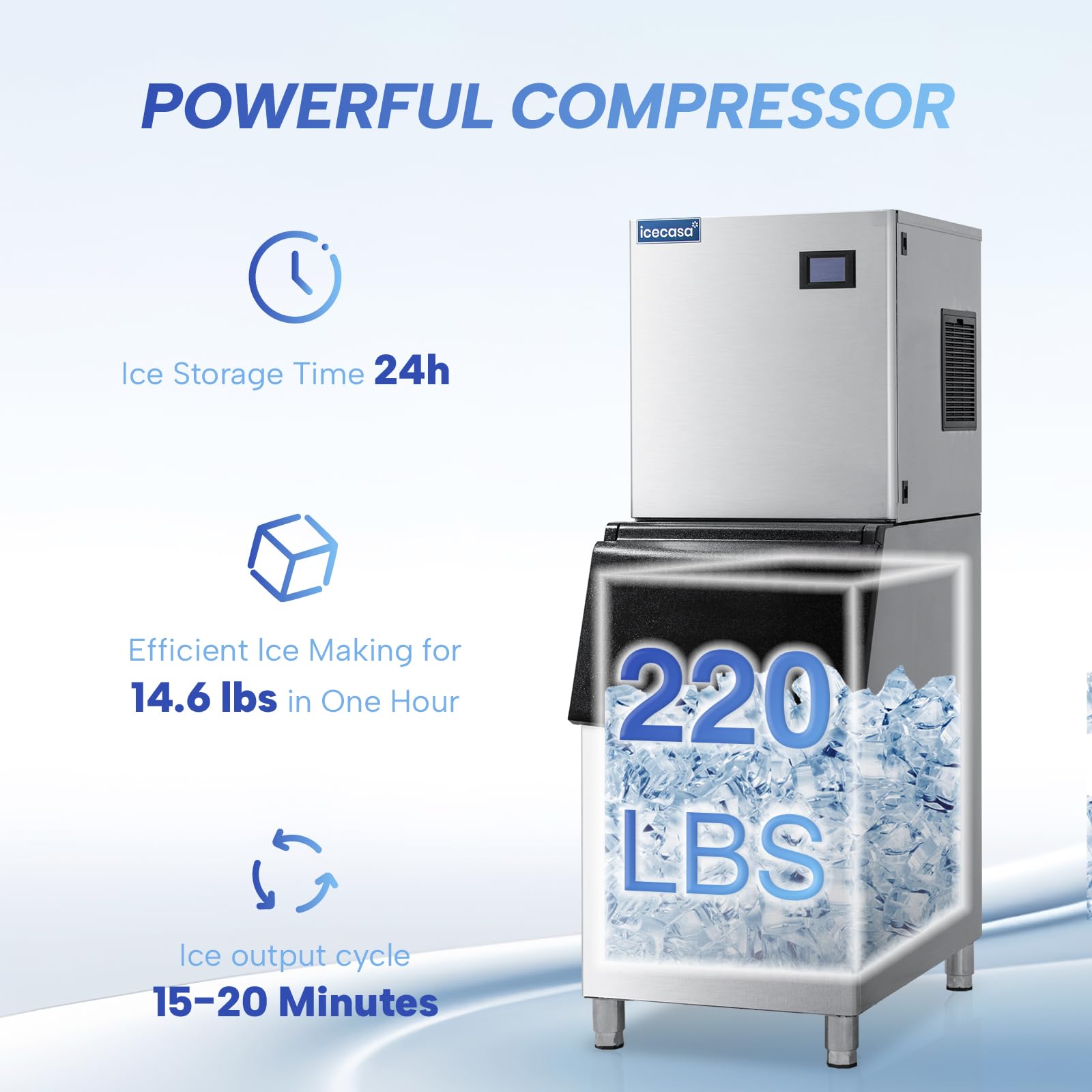 Commercial Ice Maker Machine - Stainless Steel 350 lbs/24H Ice Production with 220 lbs Storage Capacity - Perfect for Hotels, Bars, Restaurants, Cafes, and Large Events