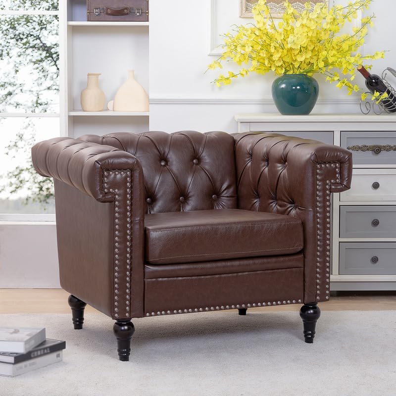 Mid-Century Modern Accent Chair - Ergonomic Upholstered Recliner Sofa for Living Room, Bedroom & Office - Comfy Single Leisure Chair with Armrests - Perfect for Reading, Relaxing and Small Space Decor