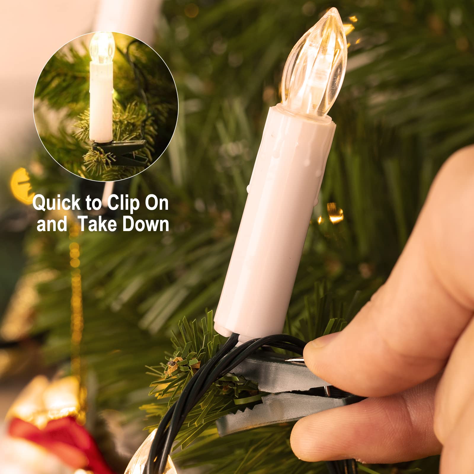 48FT 50 LED Christmas Candle String Lights - Connectable Flameless Candle Lights with Clips for Xmas Tree, Indoor & Outdoor Holiday Decoration (Warm White) - Perfect for Christmas, Weddings, Parties and Seasonal Celebrations
