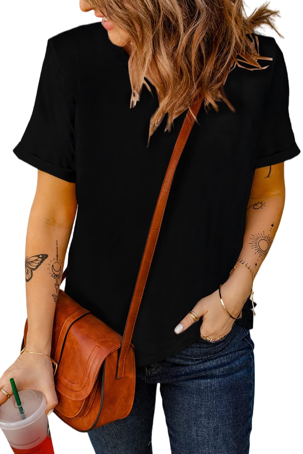 EVALESS Women's Summer Short Sleeve T-Shirt - Sexy Casual Crewneck Basic Tee for Trendy Outfits | Perfect for Beach, Date Night & Everyday Wear