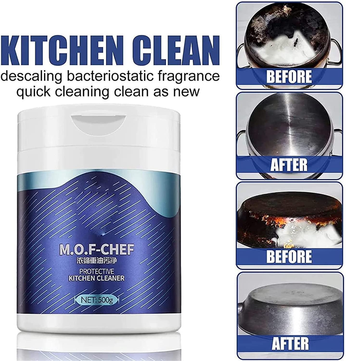 **Mof Chef Cleaner Powder - Heavy Duty Degreaser for Kitchen & Appliances - 17.6oz Bucket - Removes Grease, Stains & Grime - Ideal for Stovetops, Ovens, Grills & More**
