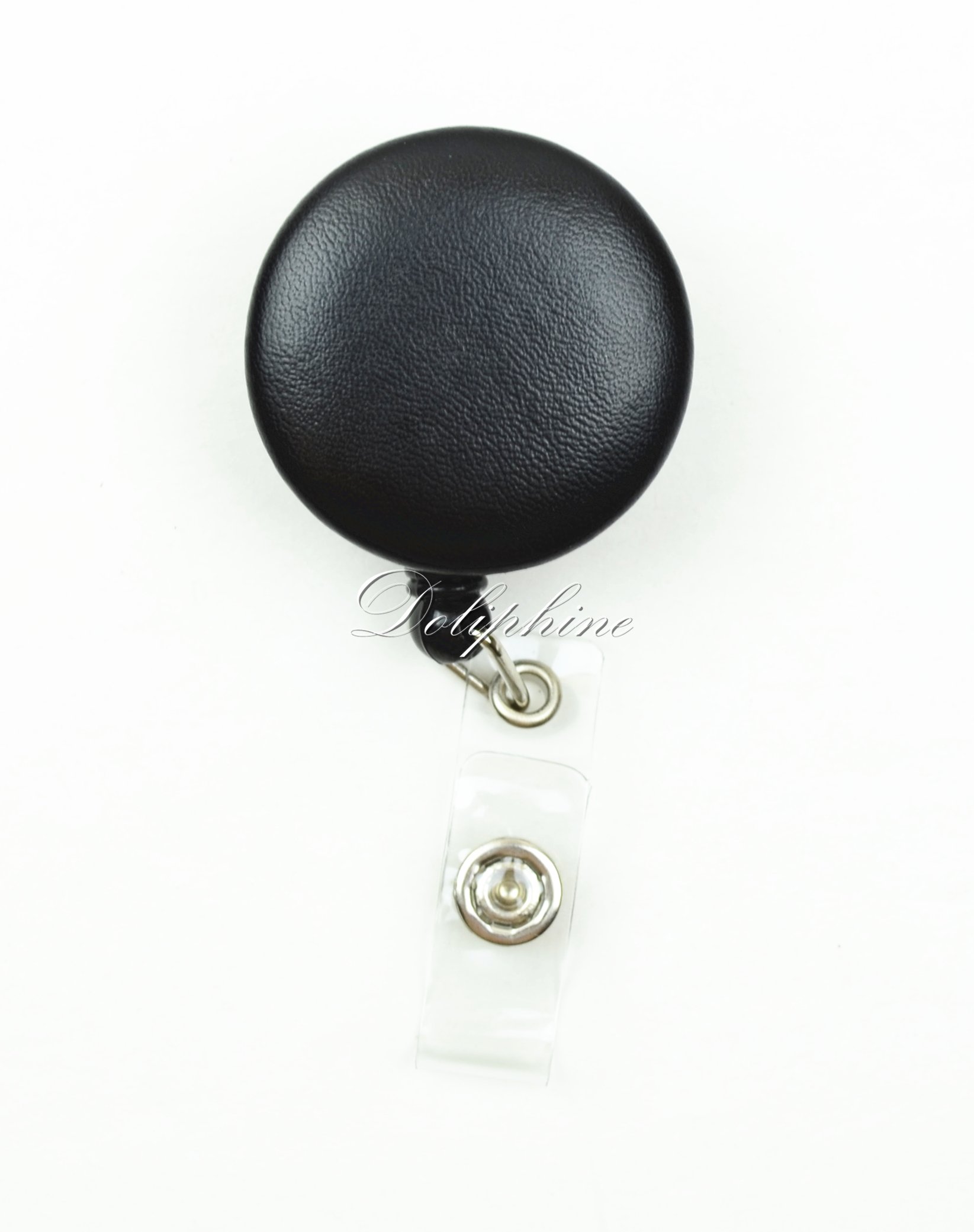 Retractable ID Badge Holder with PU Leather Surface - Multi-Color Options (Black) for Nurses, Teachers, and Office Professionals