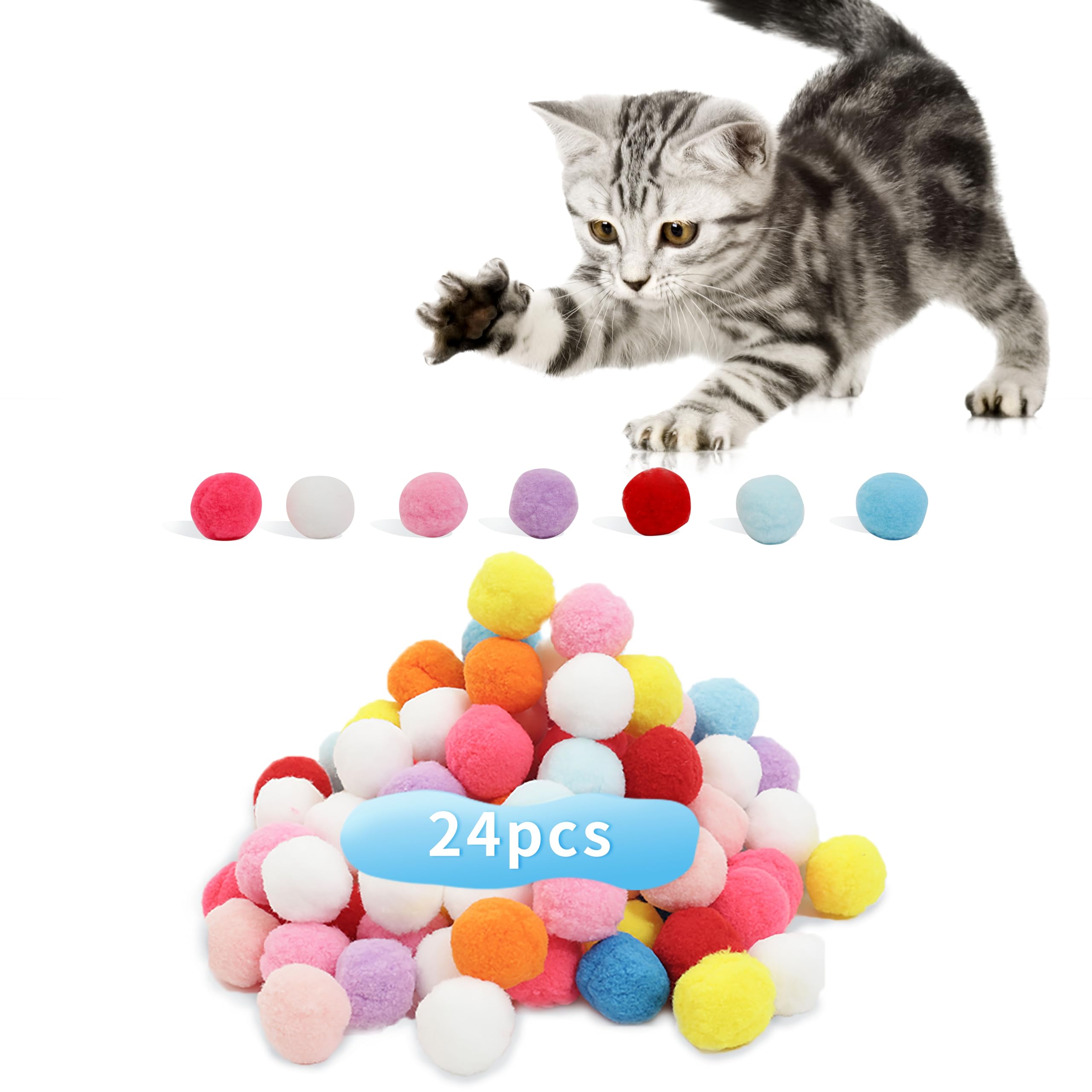 24 Pack Colorful Soft Plush Cat Balls - Interactive Pet Toys for Indoor Play, Training & Exercise - Fun Catnip Toys for Kittens & Adult Cats (Perfect for Playtime, Hunting Games & Bonding)