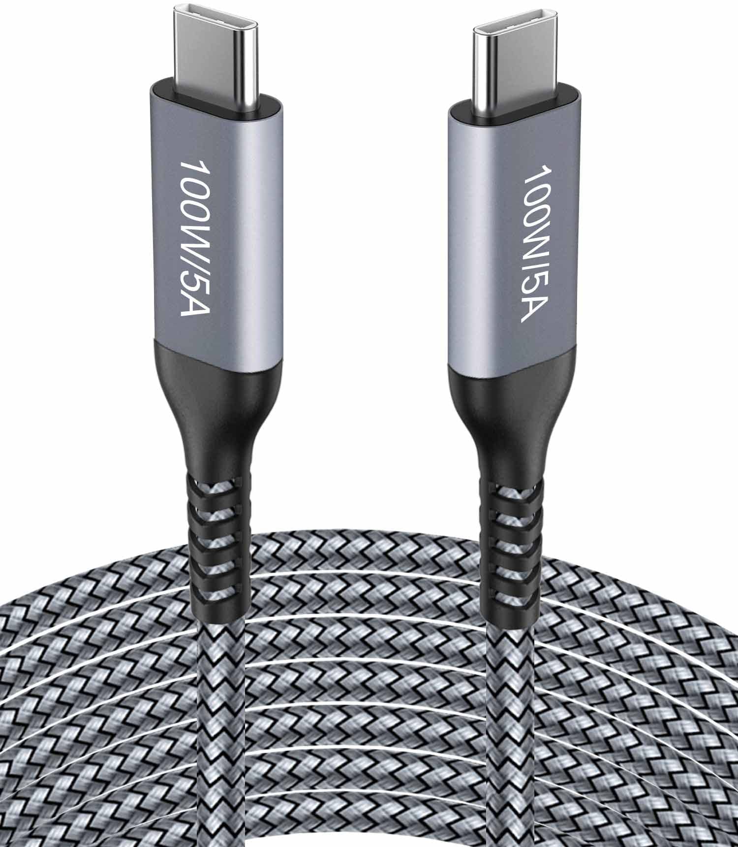 15FT USB C to USB C Cable 100W Fast Charging - 6.6ft Braided Nylon Type C Charger Cord for iPhone 15, Samsung Galaxy S24/S23, Google Pixel 8 Pro, MacBook Pro/Air, iPad Pro/Air - Perfect for Home, Office & Travel Charging