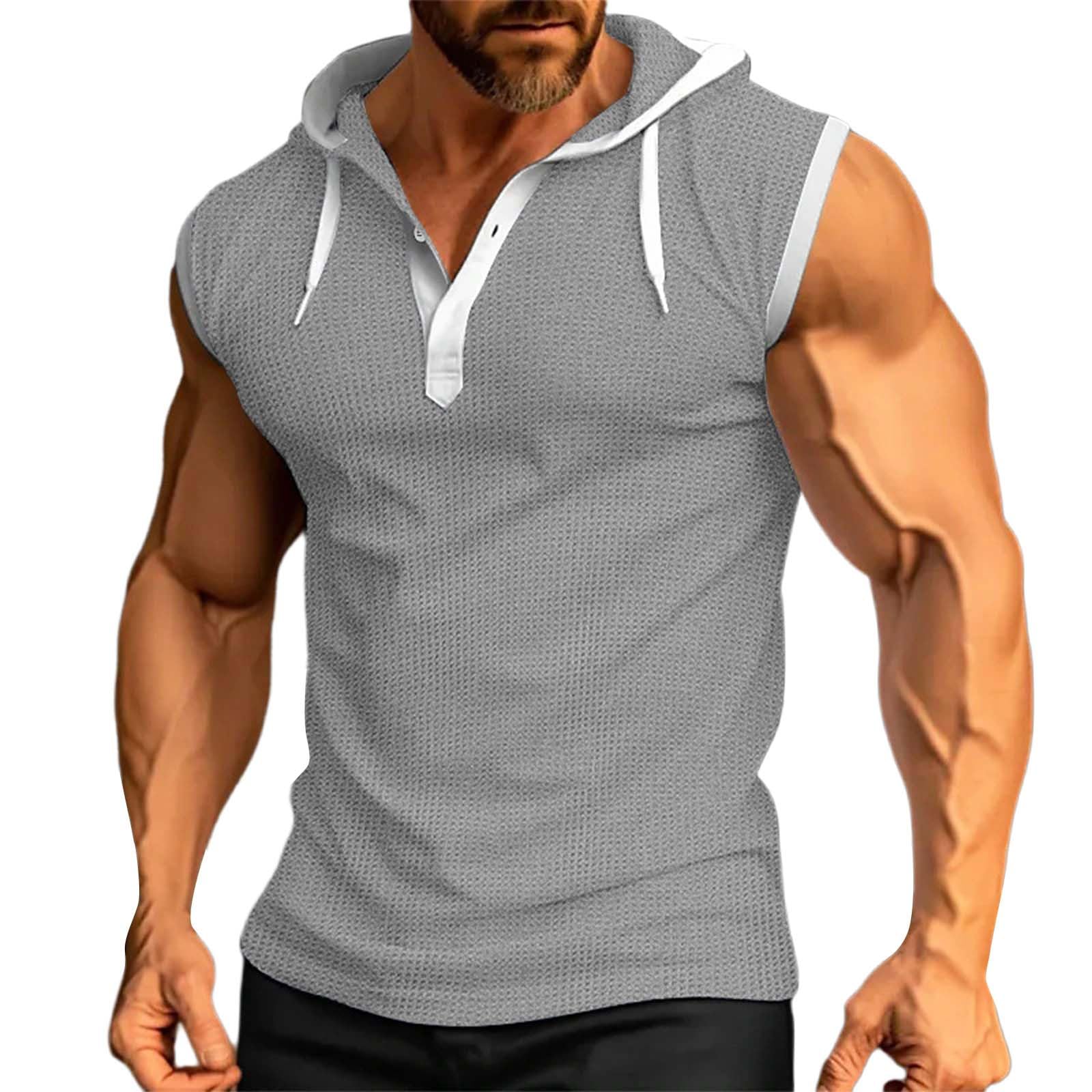 Men's Waffle Tank Top Hoodie - Sleeveless Gym Hooded Shirt for Bodybuilding & Workout - Muscle Shirt for Casual Wear, Beach & Hippie Style - Perfect for Gym Training, Summer Outfits and Streetwear Fashion