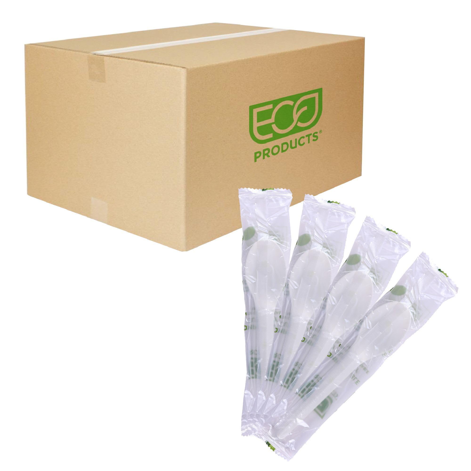 Eco-Friendly Compostable CPLA 6 Inch Plastic Spoons - 1000 Count Case | Individually Wrapped Disposable Cutlery | BPI Certified Plant-Based White Spoons | Durable & Sturdy for Parties, Picnics, Catering & Events
