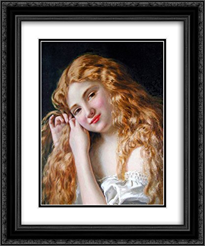 Sophie Gengembre Anderson Museum Art Print - 20x24 Inch Victorian Portrait of Young Girl Fixing Her Hair in Black Ornate Frame with Double Matting - Perfect for Living Room, Bedroom, or Gallery Wall Decor