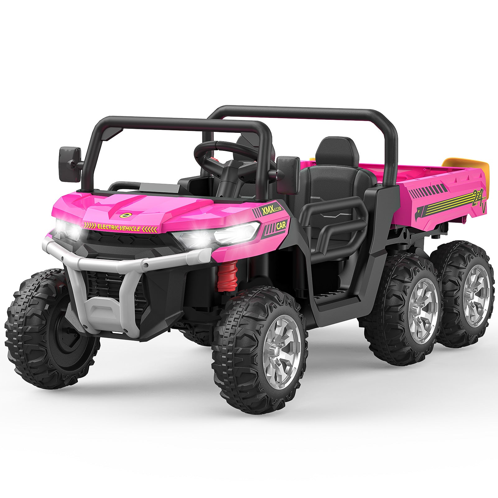 GARVEE 24V Kids Ride On Dump Truck - 2 Seater 6X6 Electric UTV with Remote Control | Battery Powered 6 Wheeler Toy Car for Boys & Girls Ages 3+ | Outdoor Play, Birthday Gift, Backyard Fun (Pink)