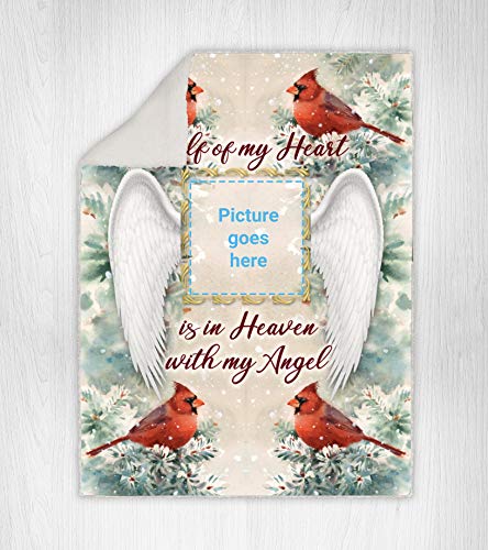 Heavenly Angel Wings Fleece Blanket - Half My Heart in Heaven Memorial Gift for Christmas | Soft Cardinal Design for Comfort, Grieving & Holiday Decor