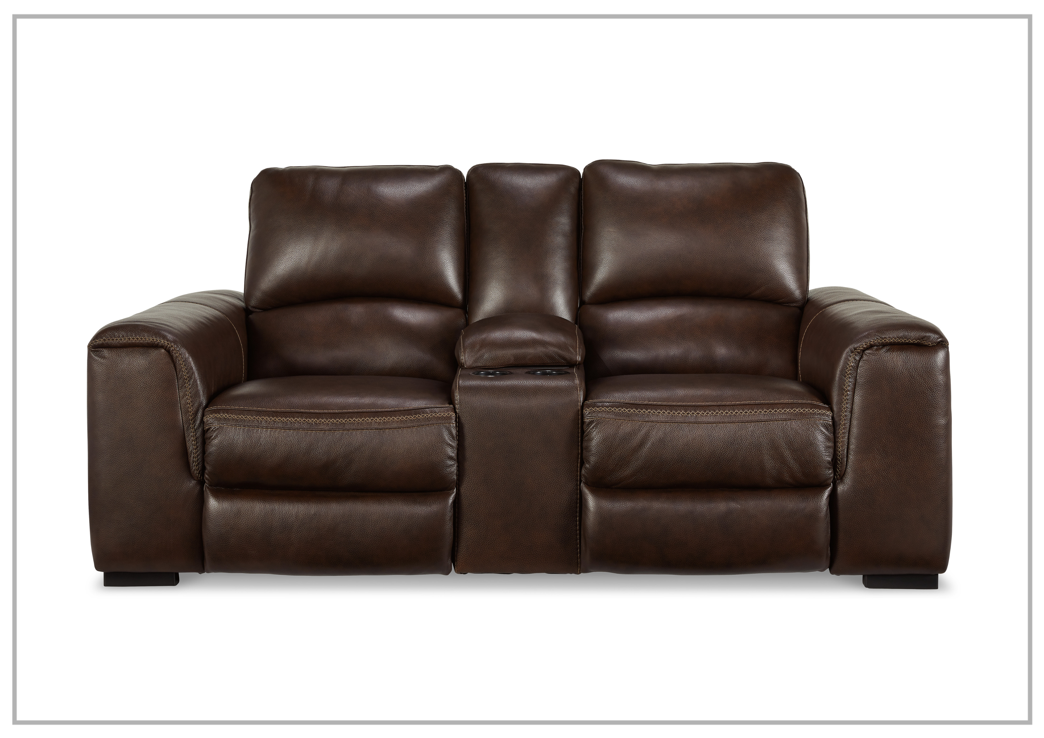 Adriano Dual Power Leather Reclining Loveseat with Console - Modern PU Leather Sofa with USB Charging & Cup Holders - Perfect for Living Room, Home Theater & Small Spaces