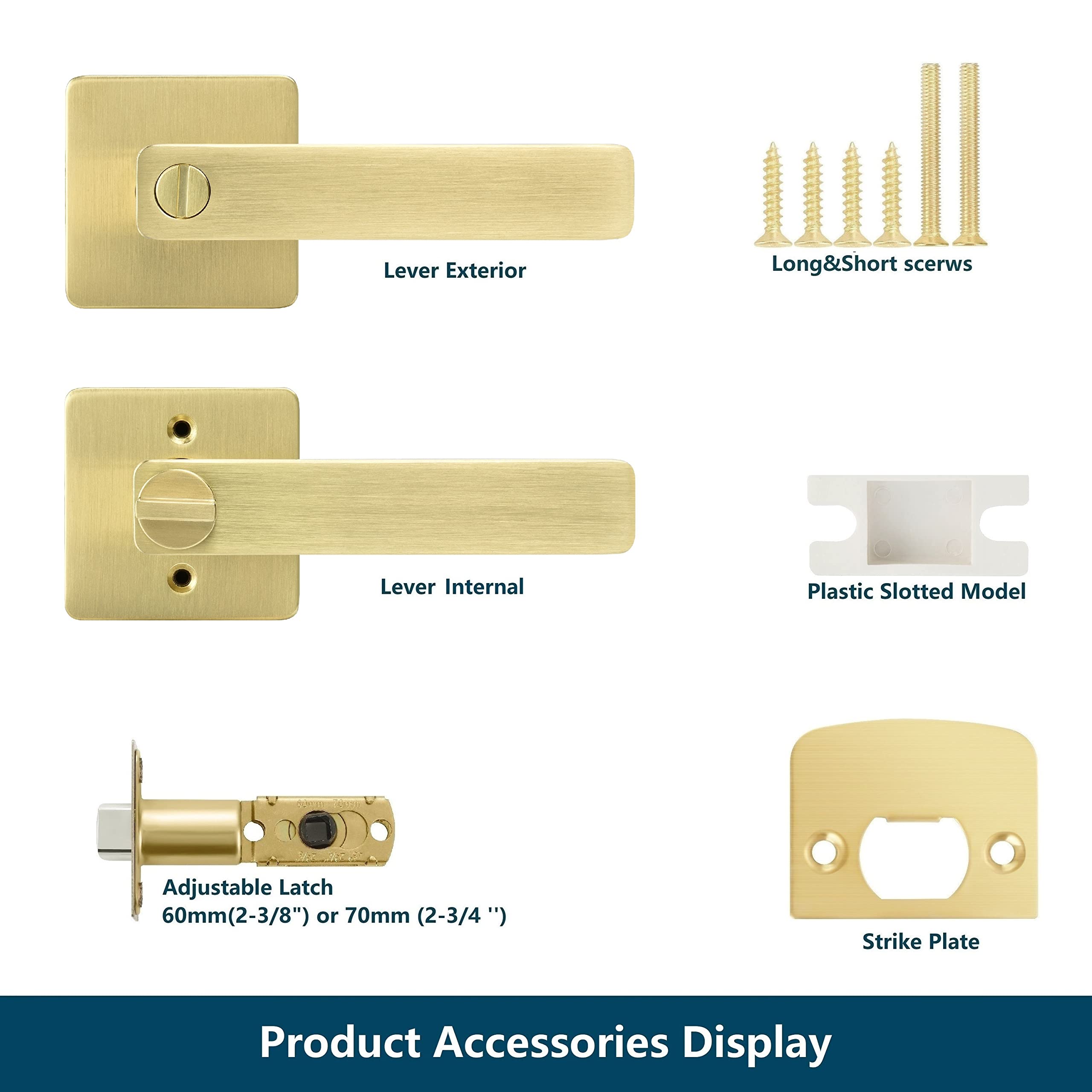 Leydebong 4 Pack Gold Door Handles - Heavy Duty Interior Door Knobs for Bedroom & Bathroom - Sleek Reversible Door Lock for Left/Right Hand - Perfect for Home, Office & Commercial Spaces