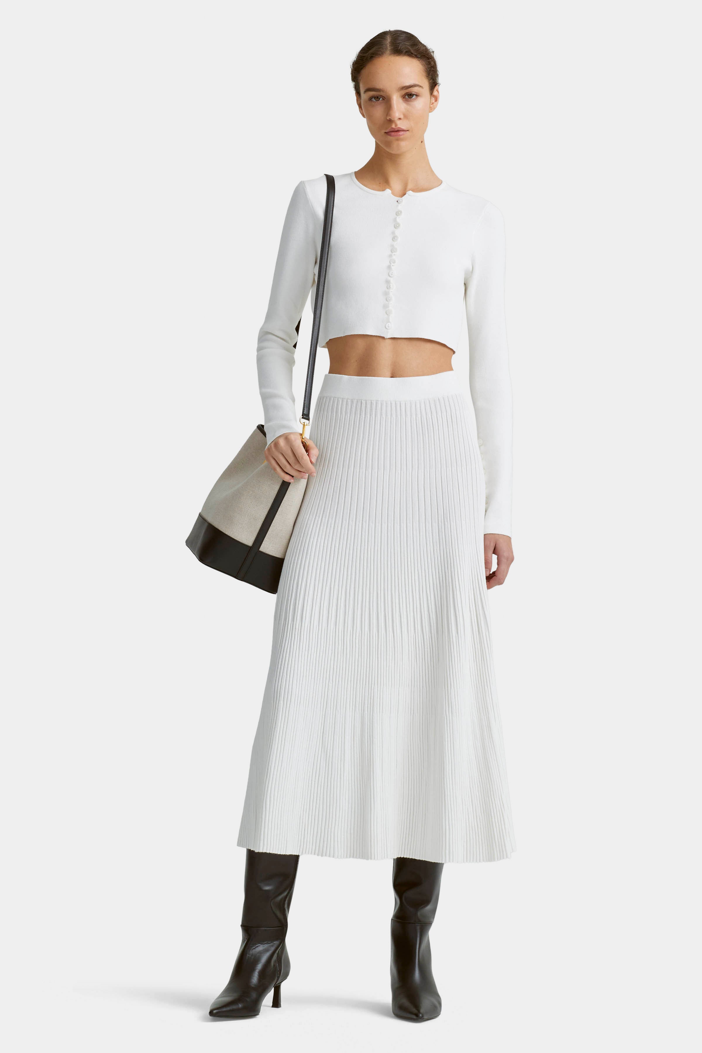 Ireene Women's Natural White Skirt - Flowy A-Line Midi Skirt for Casual Wear, Office & Summer Outfits