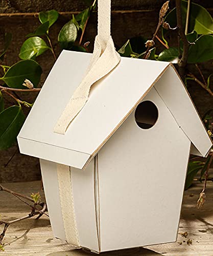 BestNest GreenBird Club - Pack of 6 Eco-Friendly Wooden Bird Houses with Non-Toxic Milk Paint Powders for Garden, Backyard & Outdoor Decoration - Attract Wild Birds Naturally