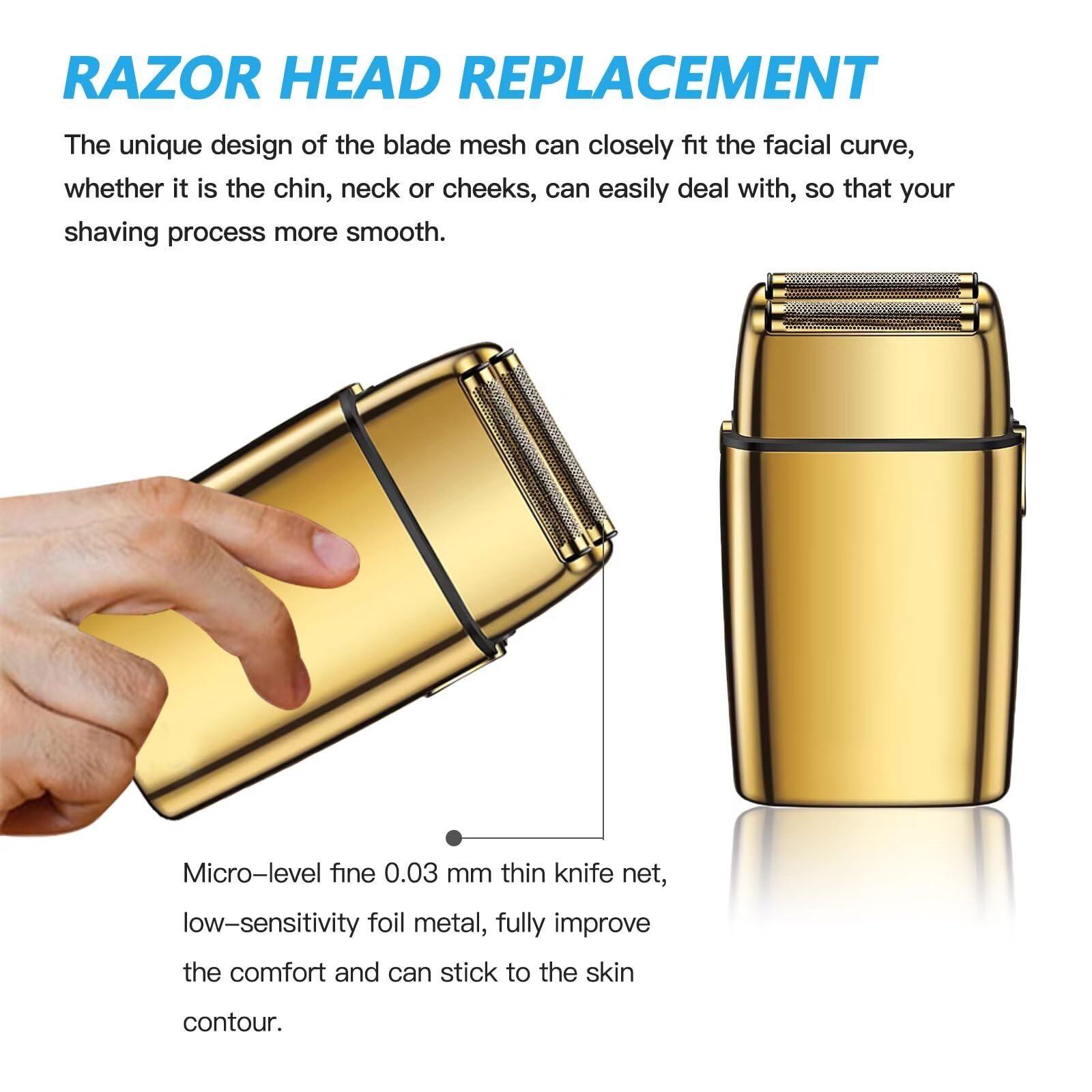 Barberology FXFS2 Electric Razor Replacement Foil and Cutter Head - Gold Double Foil Shaver Replacement for Barberology Electric Shavers | Perfect for Home Grooming & Professional Barbershops