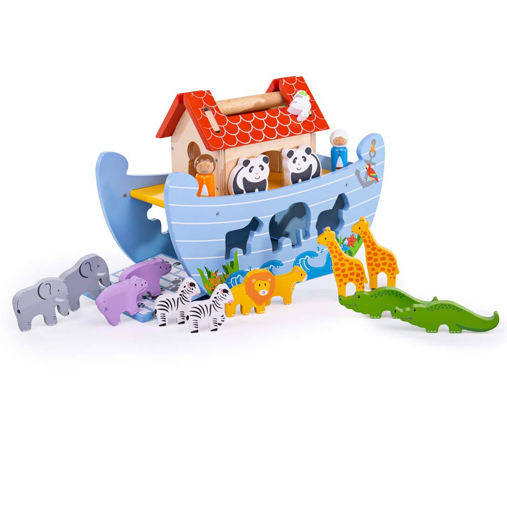 Bigjigs Toys Wooden Noah's Ark Playset - 35 Piece Animal Set with Wooden Boat for Kids Ages 3+ | Perfect for Biblical Storytelling, Pretend Play & Early Learning