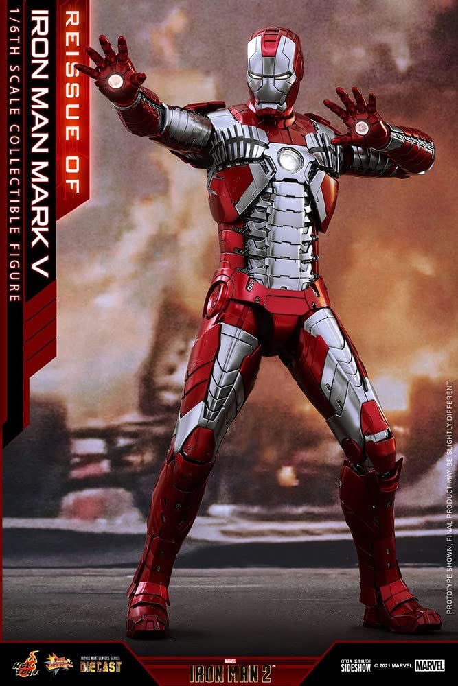 Hot Toys 1:6 Scale Iron Man Mark V Diecast Action Figure - MMS Series Collectible for Marvel Fans & Display Case Showpiece