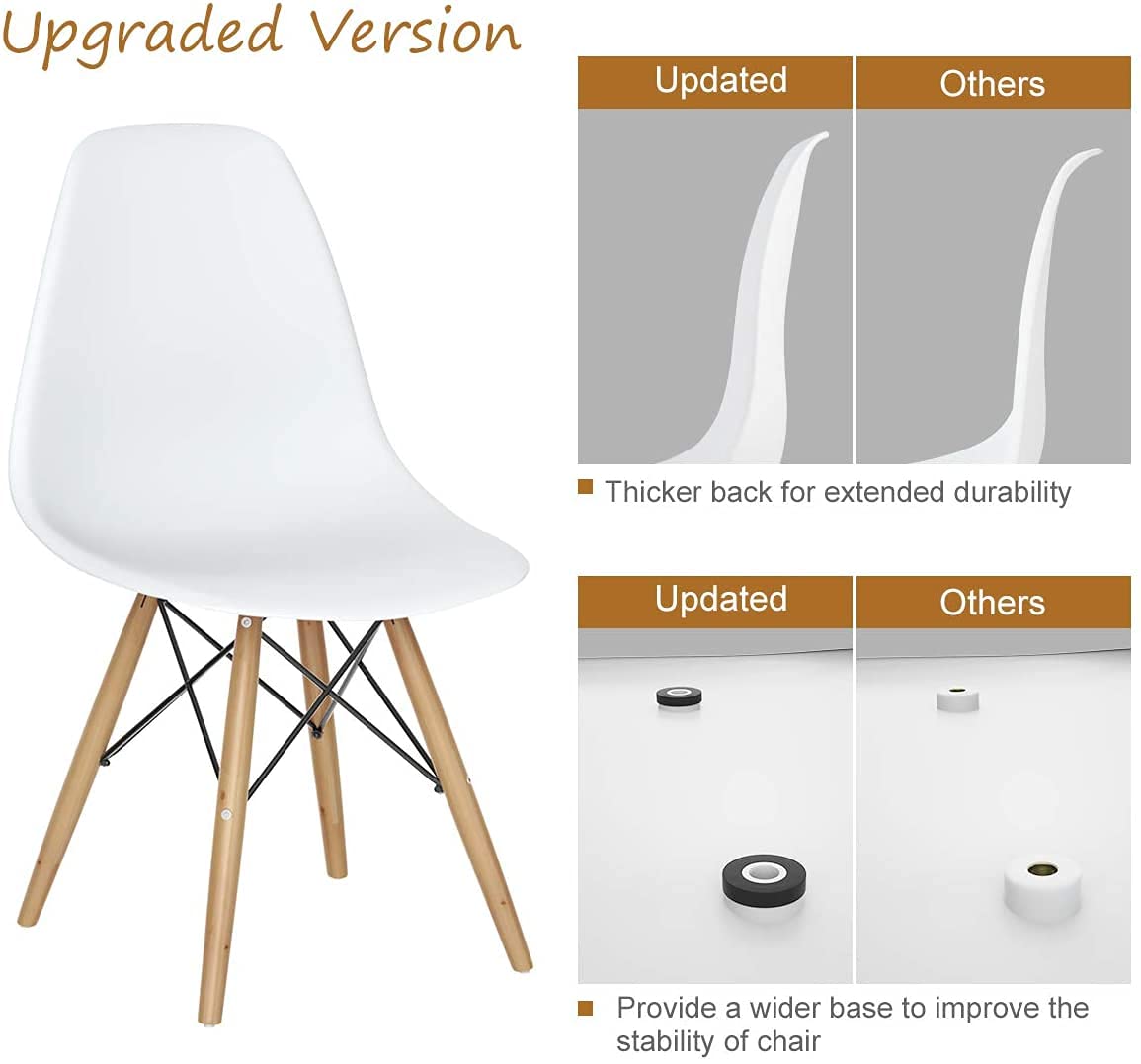 ERGOMASTER Mid Century Modern Dining Chairs Set of 4 - Sturdy Wooden Legs & Durable Plastic Shell - White Kitchen Chairs for Dining Room, Living Room, Bedroom & Office - Perfect for Home Decor & Small Spaces