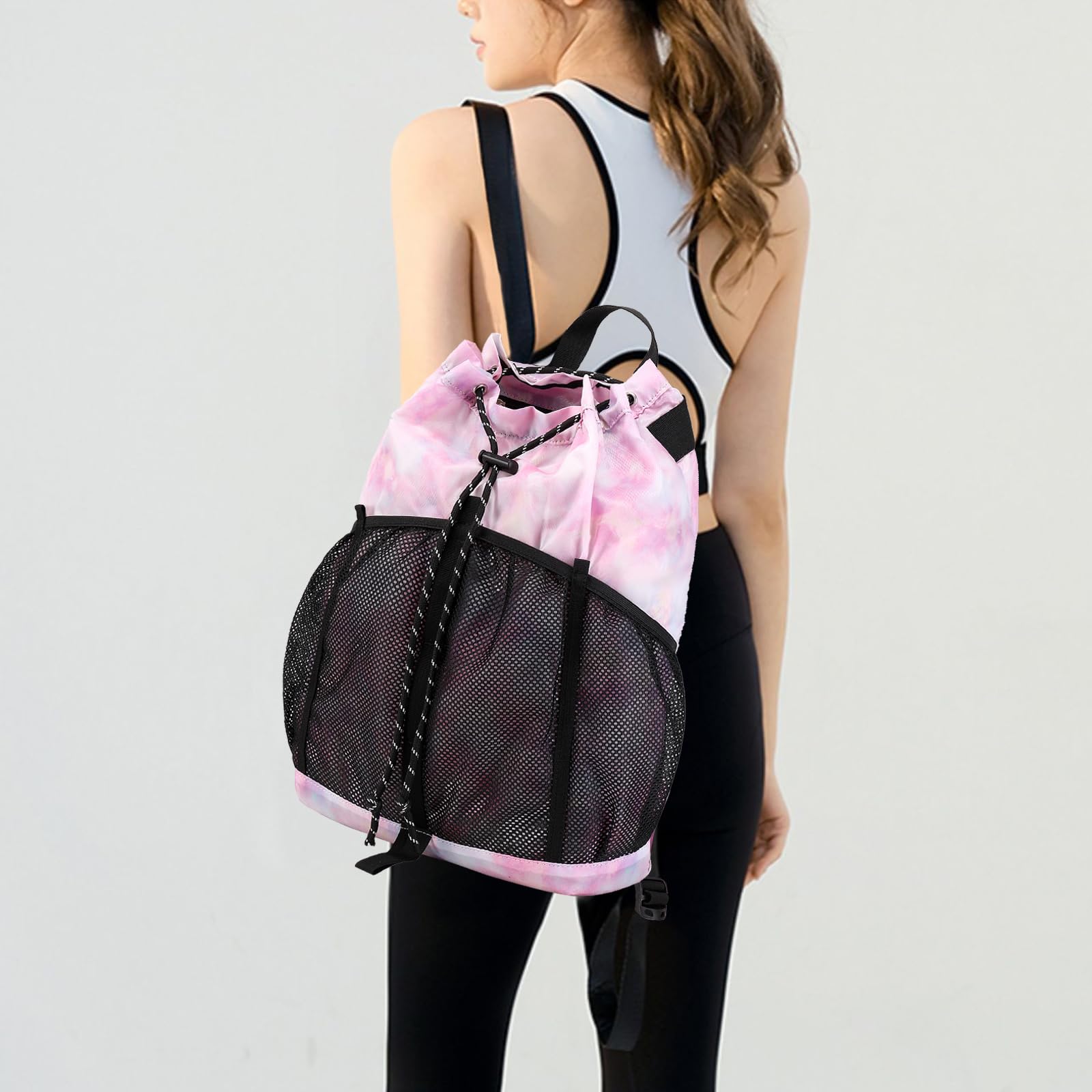 Lightweight Drawstring Backpack with Mesh Pockets - Water Resistant Sports Bag for Women & Men - Perfect for Gym, Beach, Swimming, Camping & Travel (Pink Galaxy)